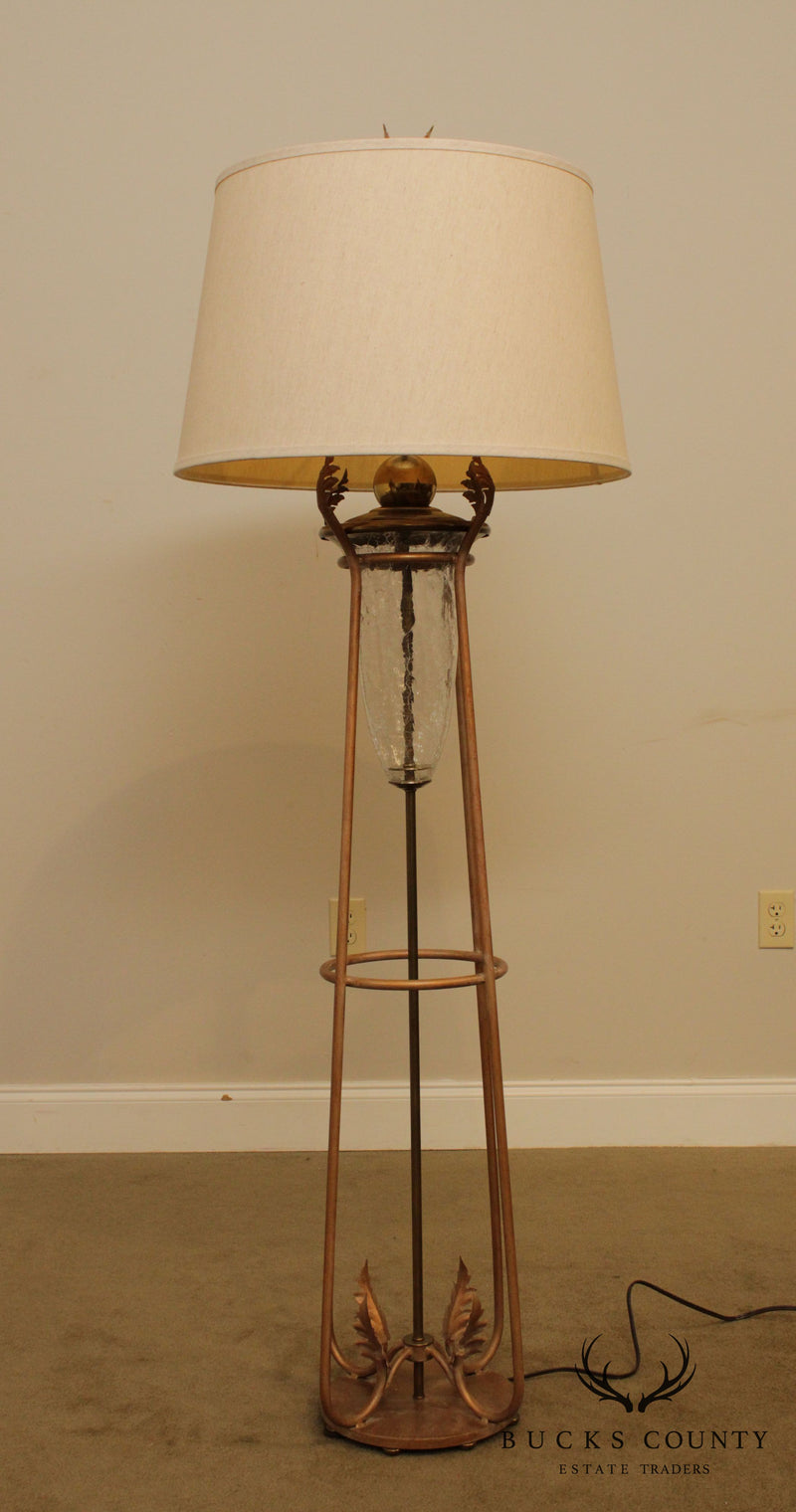 Vintage Wrought Iron and Glass Floor Lamp