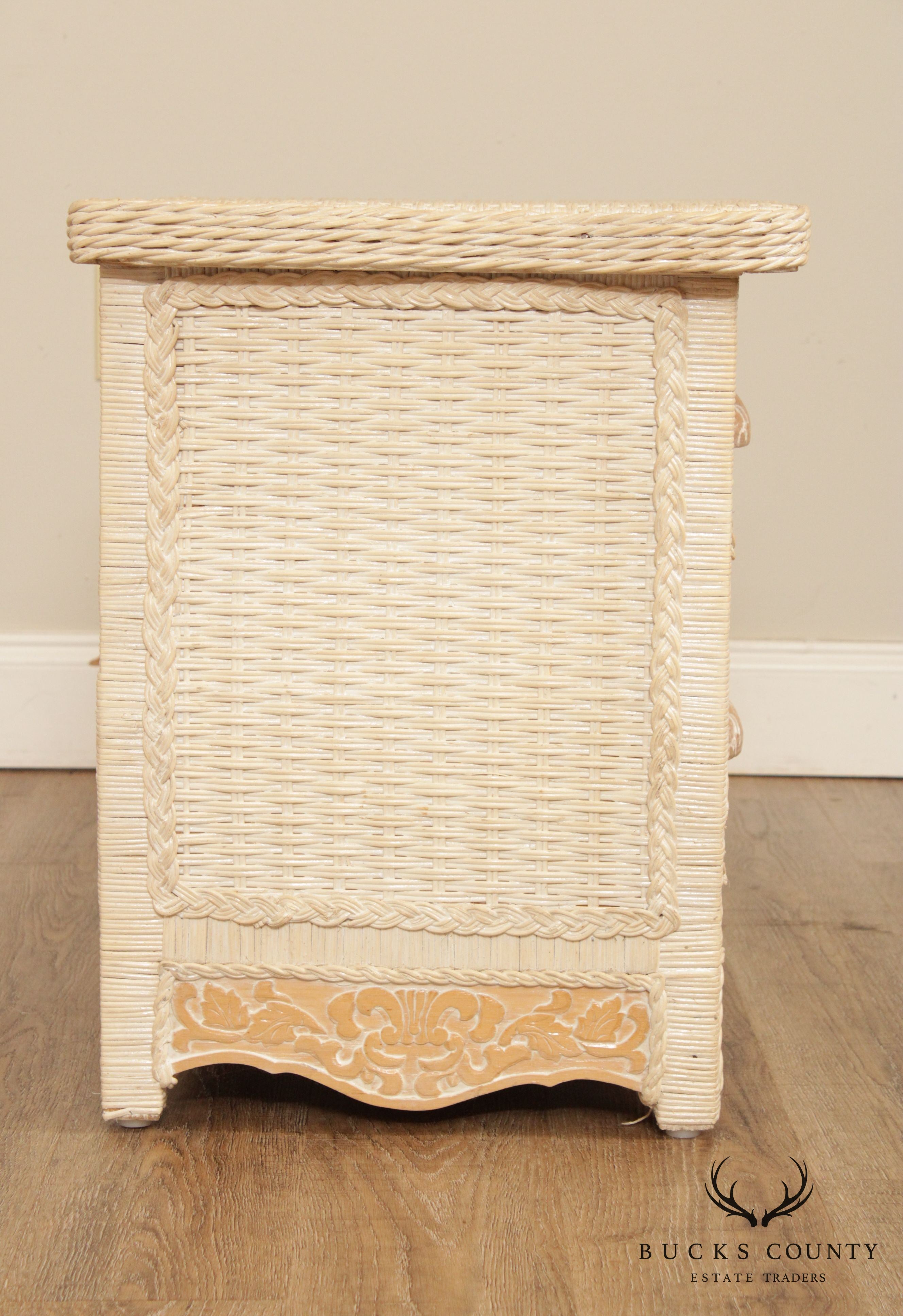 Jamaica Collection White Washed Wicker Pair 2 Drawer Nightstands