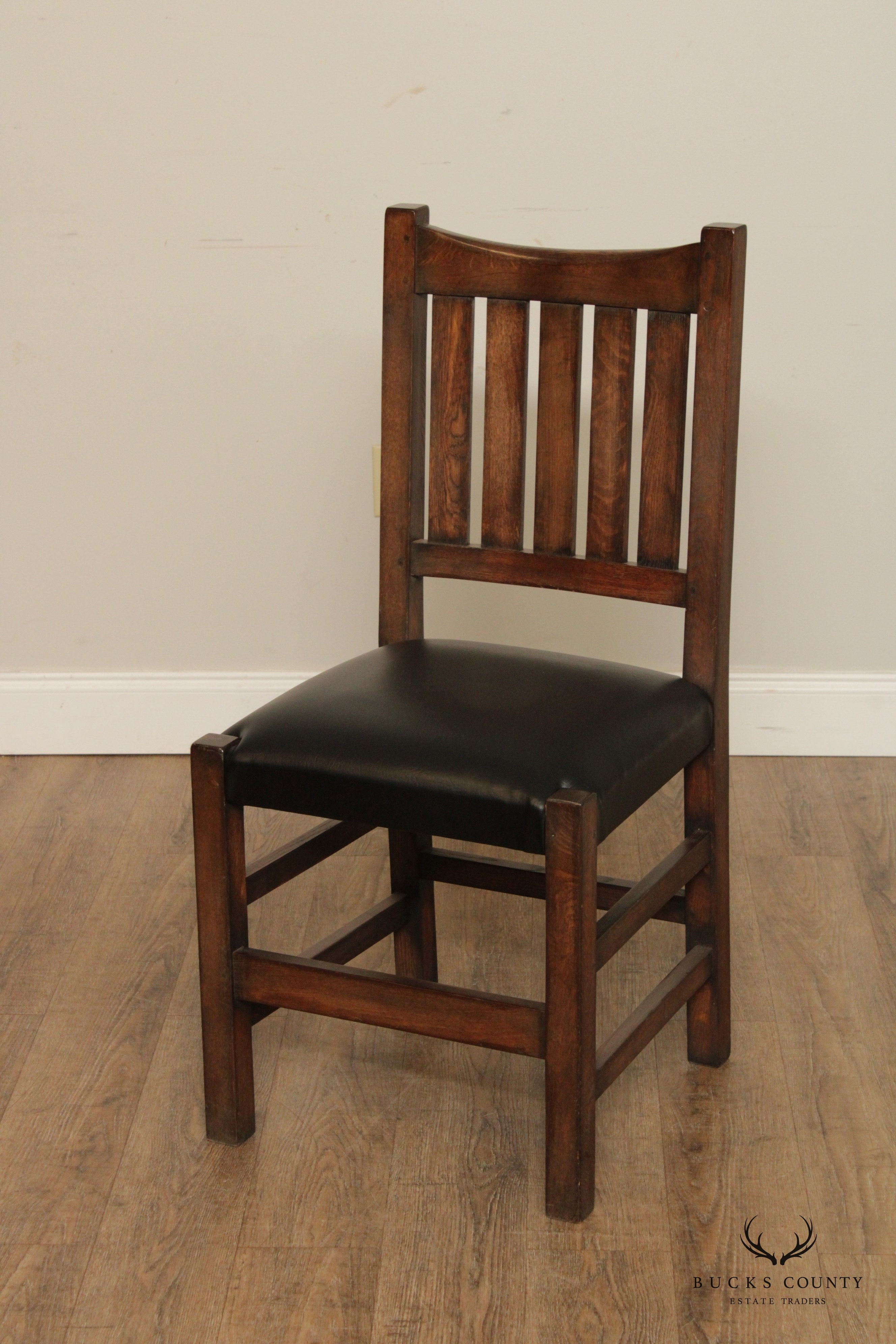 Mission Style Set of Four Solid Oak Dining Side Chairs