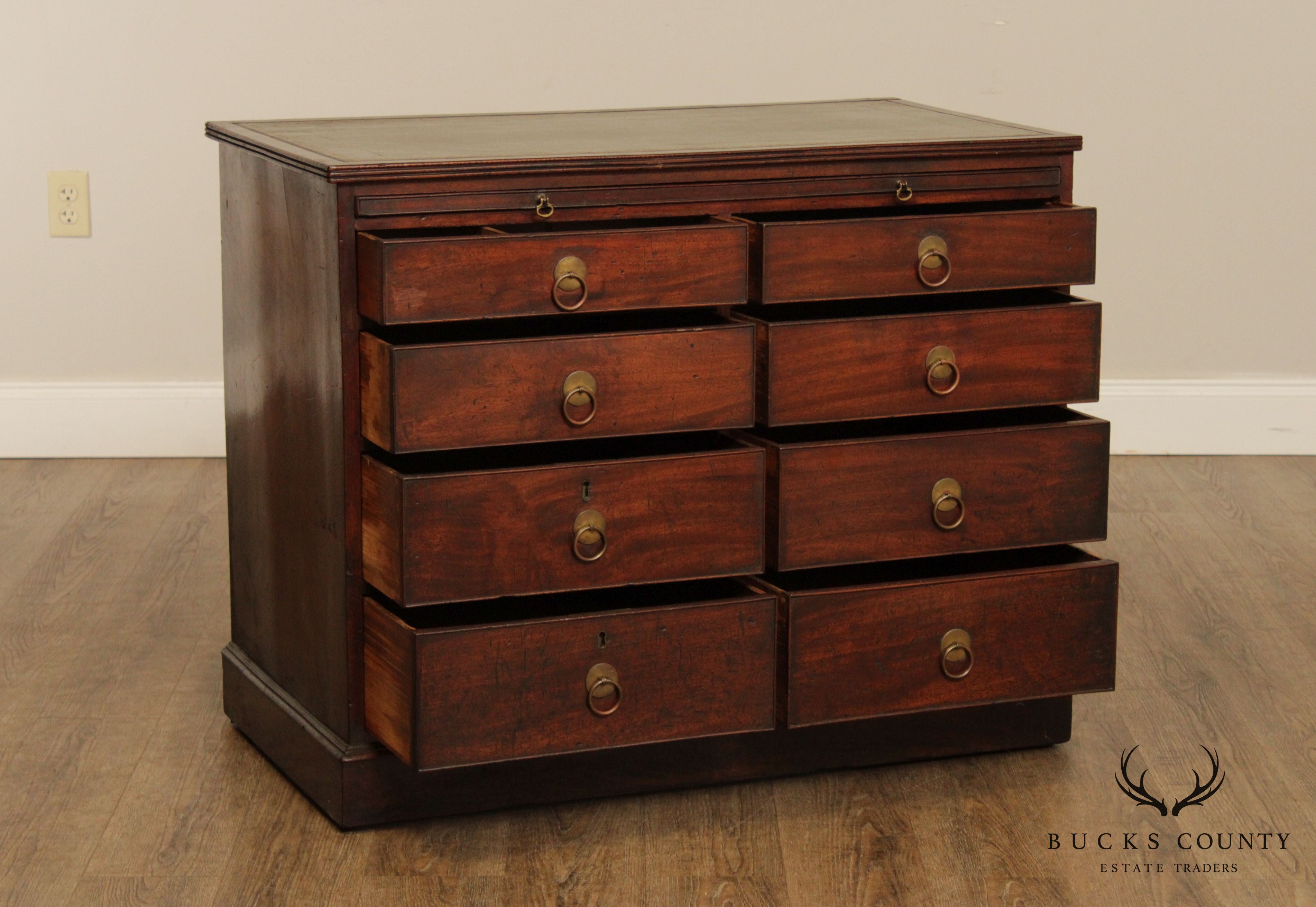 Antique English Mahogany Regency Period Leather Top Chest of Drawers