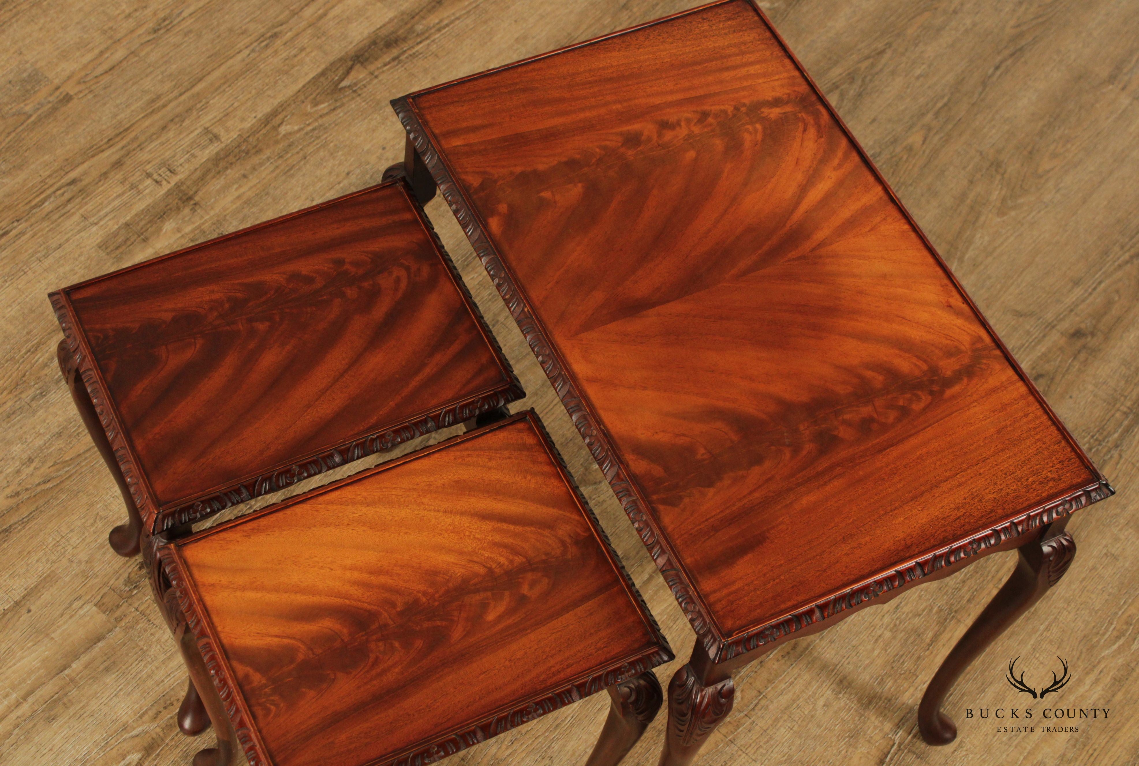 Georgian Style Flame Mahogany Carved Nesting Tables