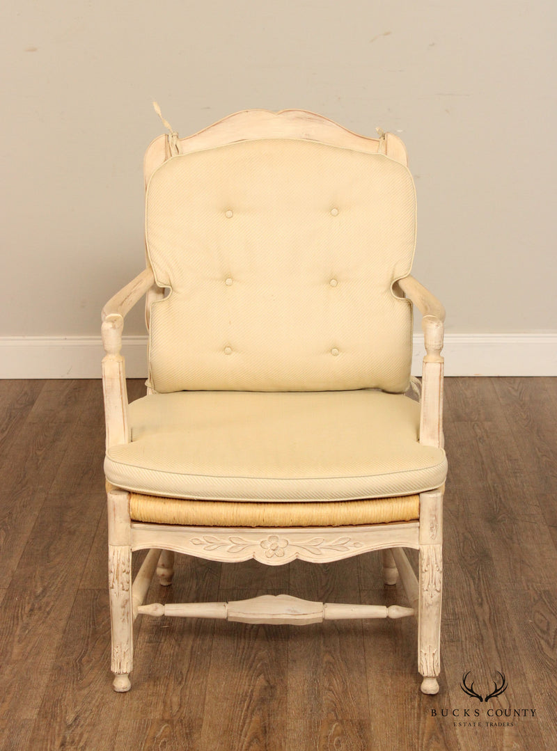 French Country Style Pair of Carved and Painted Armchairs