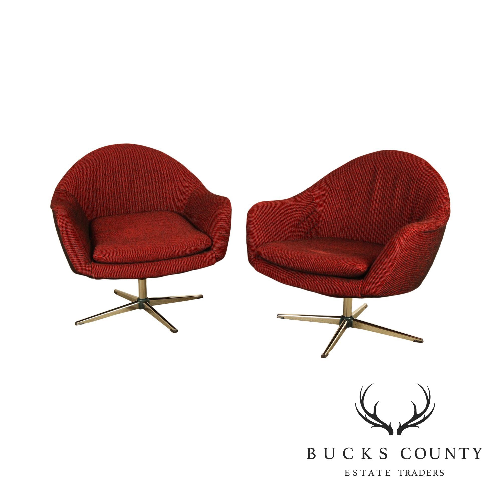 Overman Mid Century Modern Pair Swivel Lounge Chairs