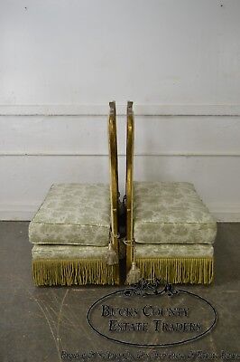 Antique Italian Painted & Upholstered Pair of Foyer Settees Benches