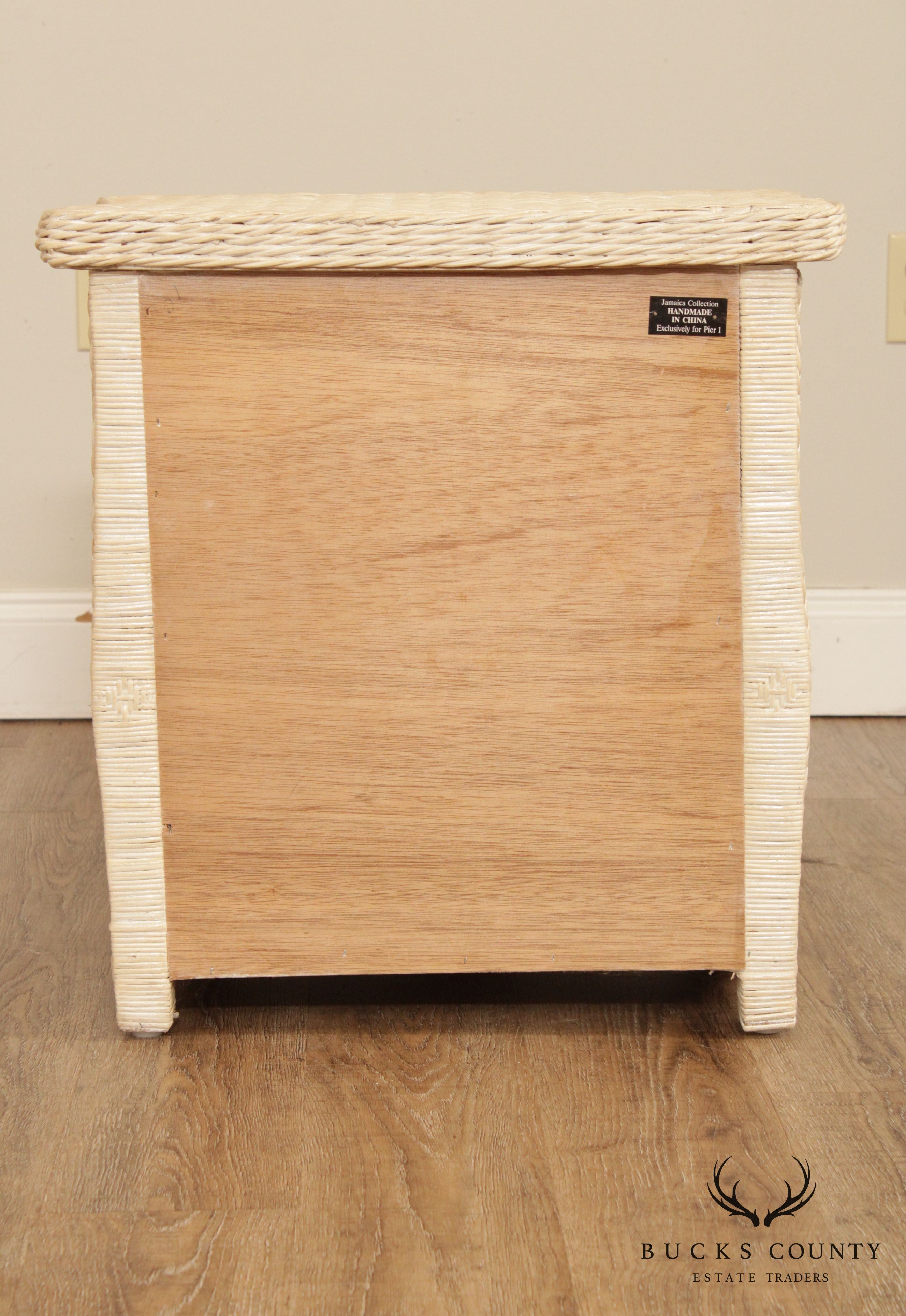 Jamaica Collection White Washed Wicker Pair 2 Drawer Nightstands