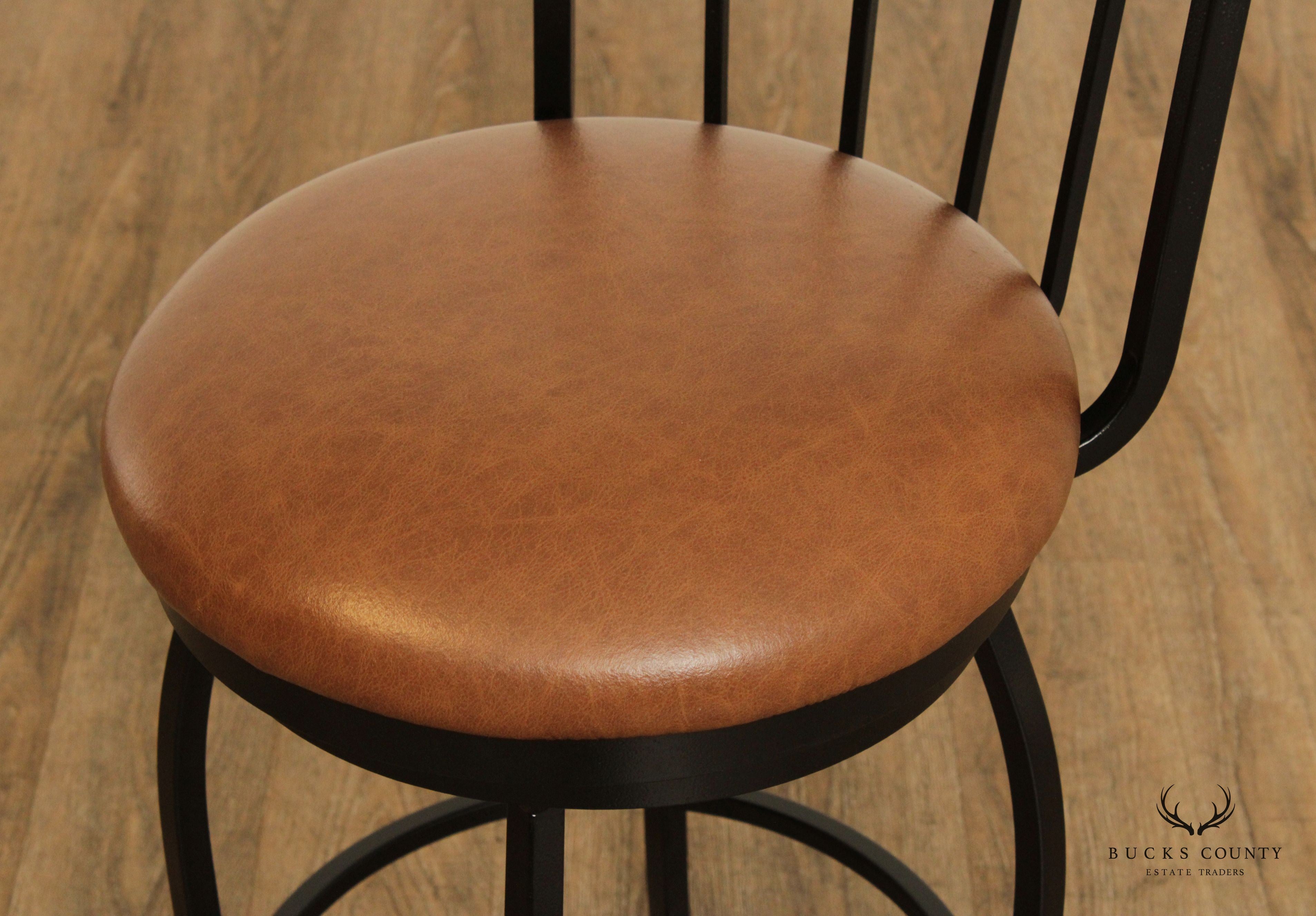 Trendler Set of 3 Wrought Iron and Leather Swivel Counter Bar Stools