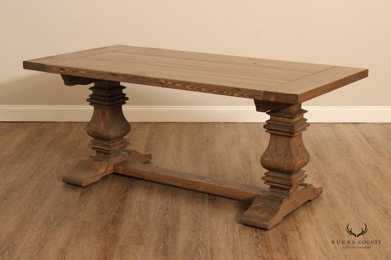 Modern Solid Pine Expandable Trestle Dining Table
