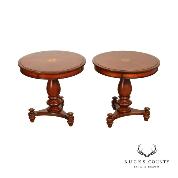 Federal Style Inlaid Cherry Pair of Round Pedestal Side Tables