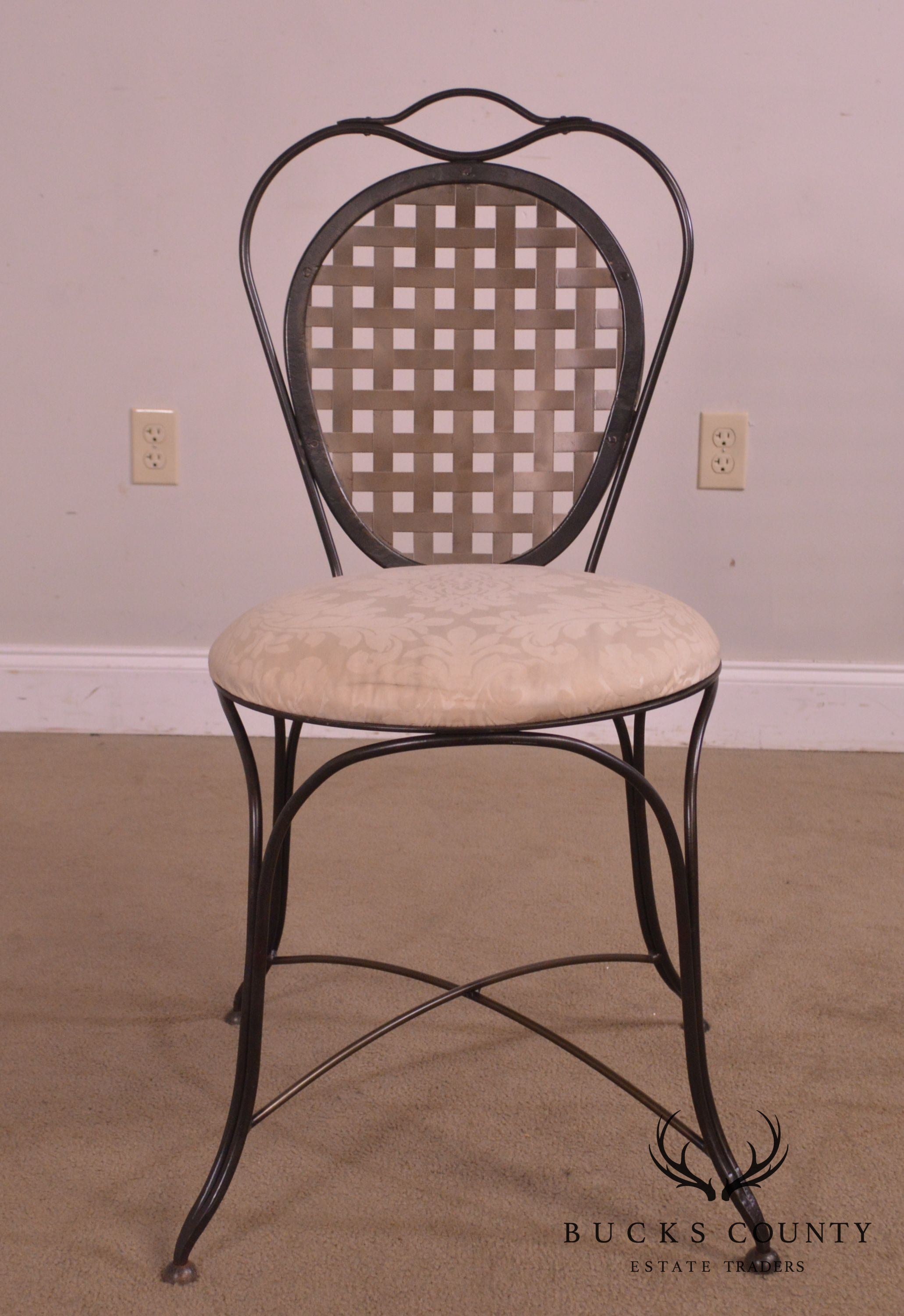 Quality Wrought Iron Lattice Back Side Chair