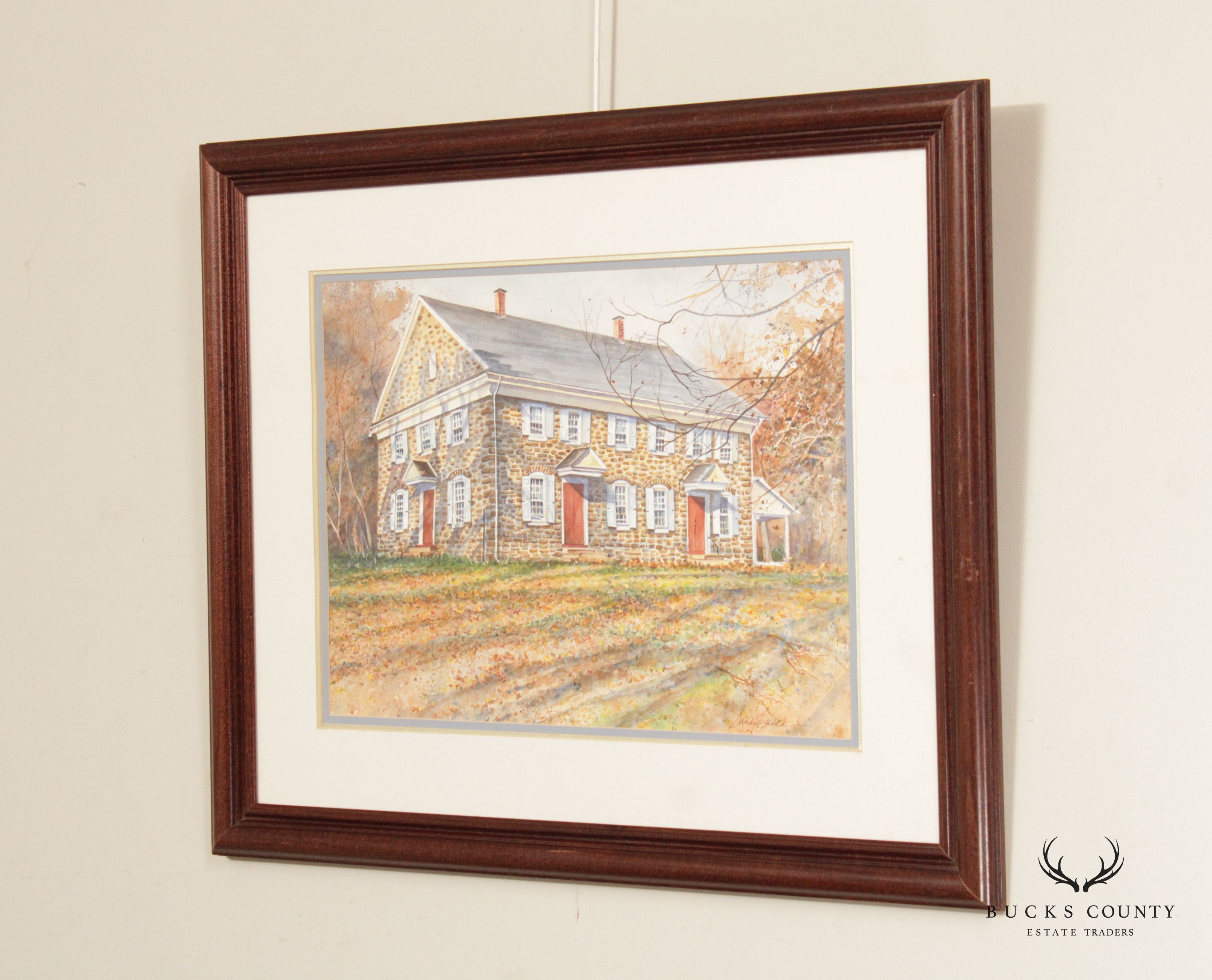 Sandy Busch 'Buckingham Friend Meeting House' Watercolor Print, Custom Framed