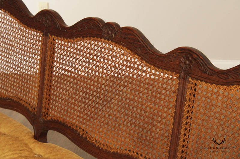 French Louis XV Style Antique Carved and Caned Three-Seat Settee Bench
