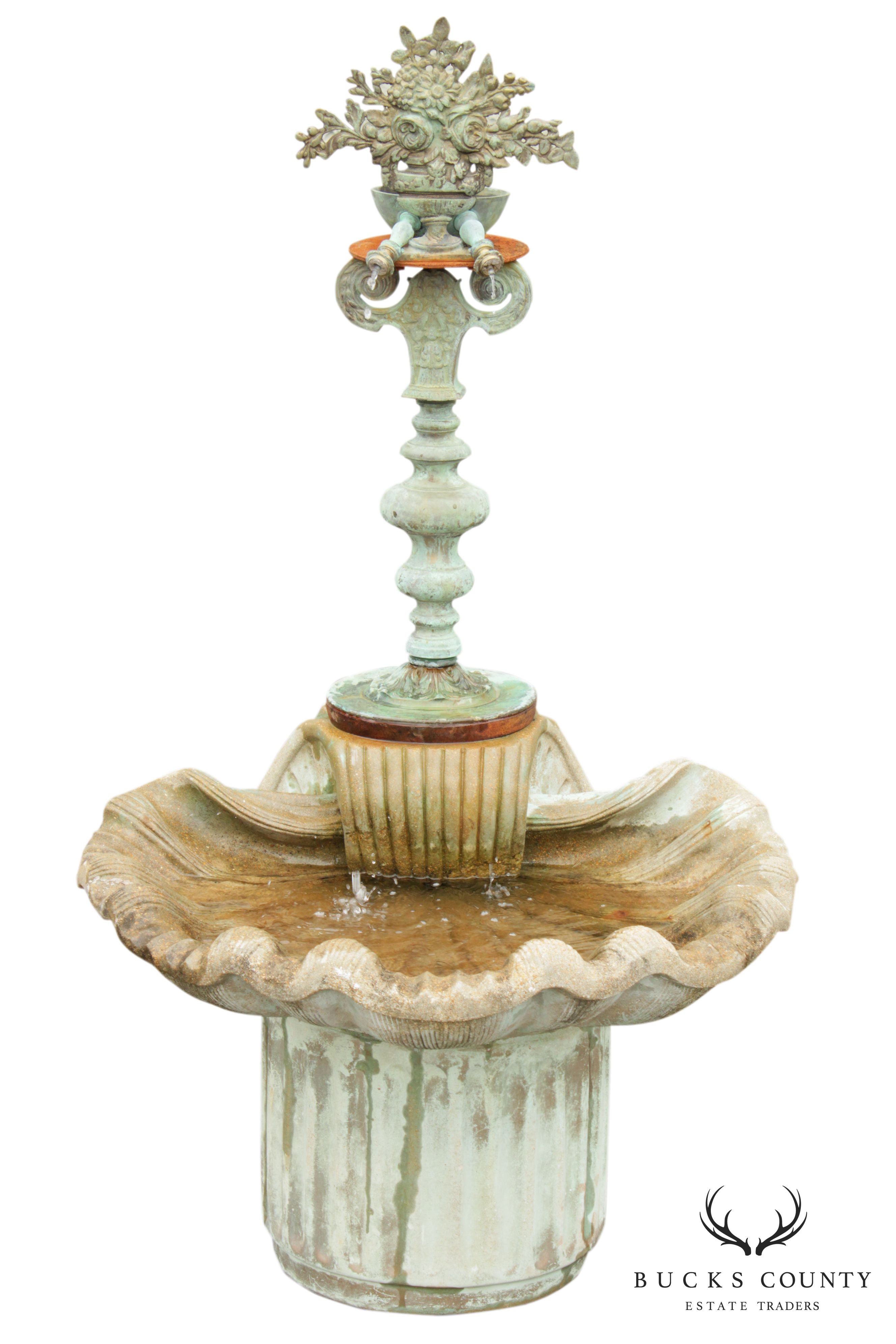 Italian Renaissance Style Cast Stone & Bronze Garden Fountain