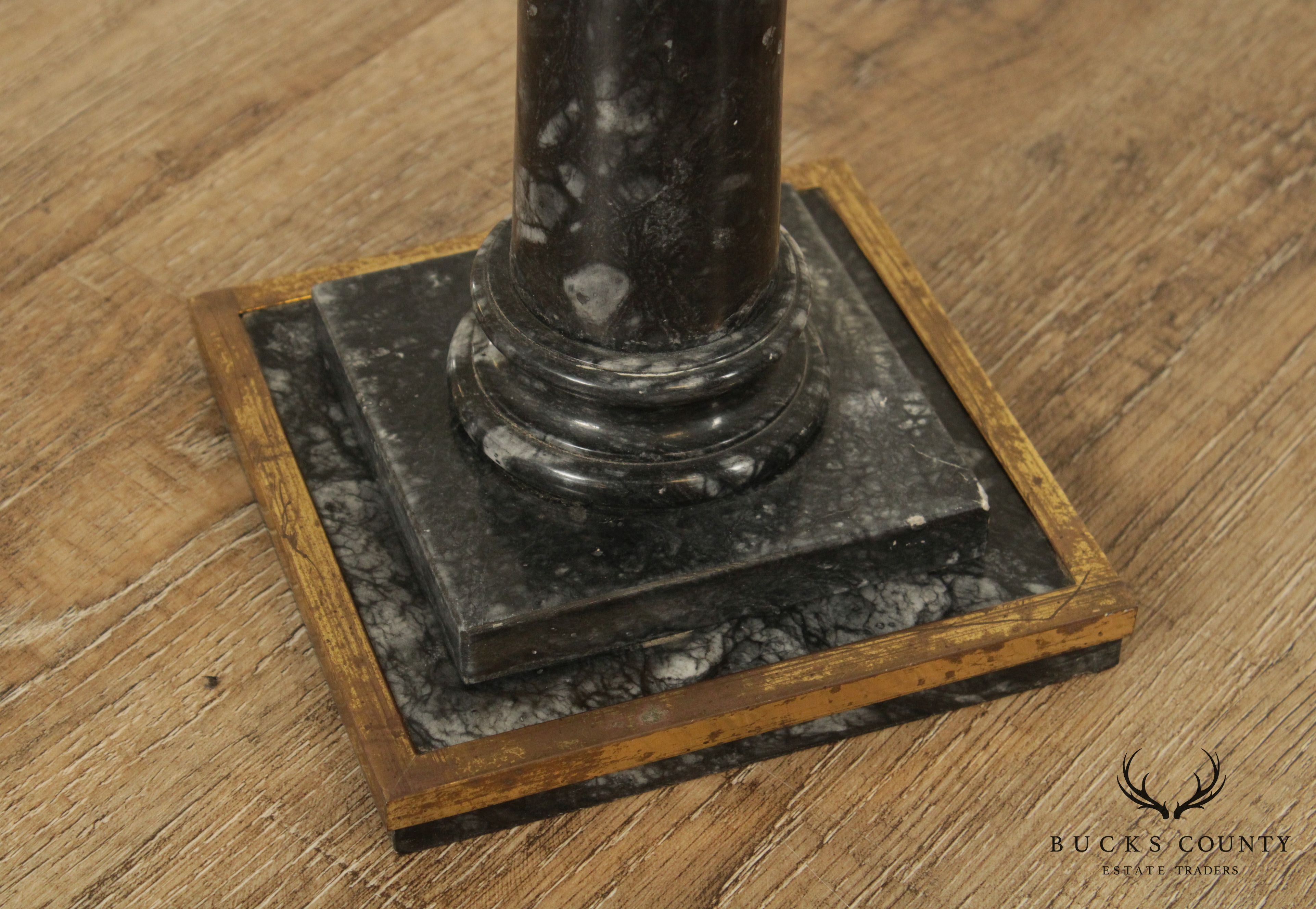 Italian Vintage Black Marble and Brass Pedestal Table