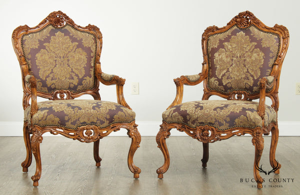 Italian Rococo Style Fine Quality Pair Carved Armchairs