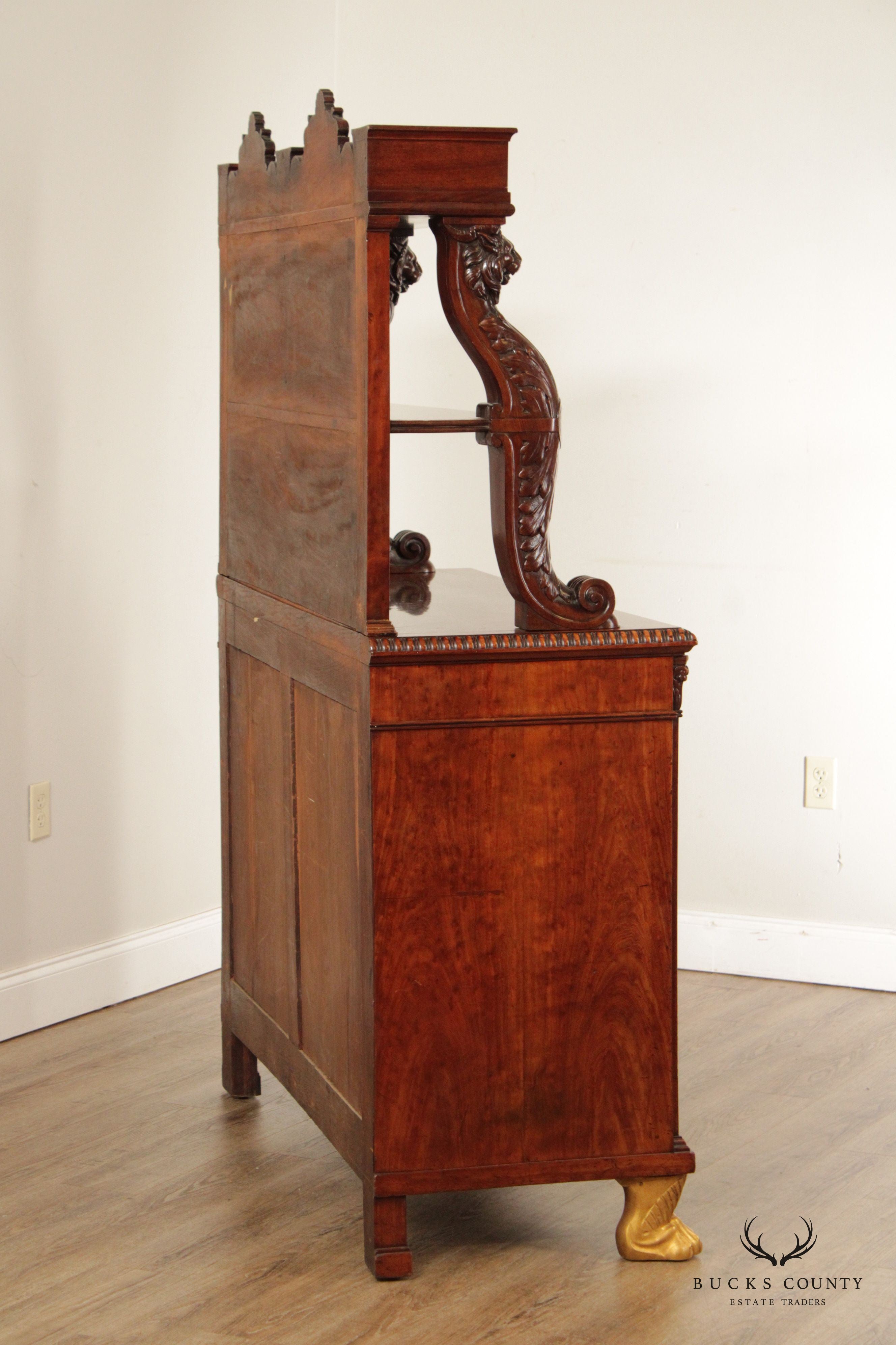 Antique English Charles X Style Carved Mahogany Chiffonier Sideboard