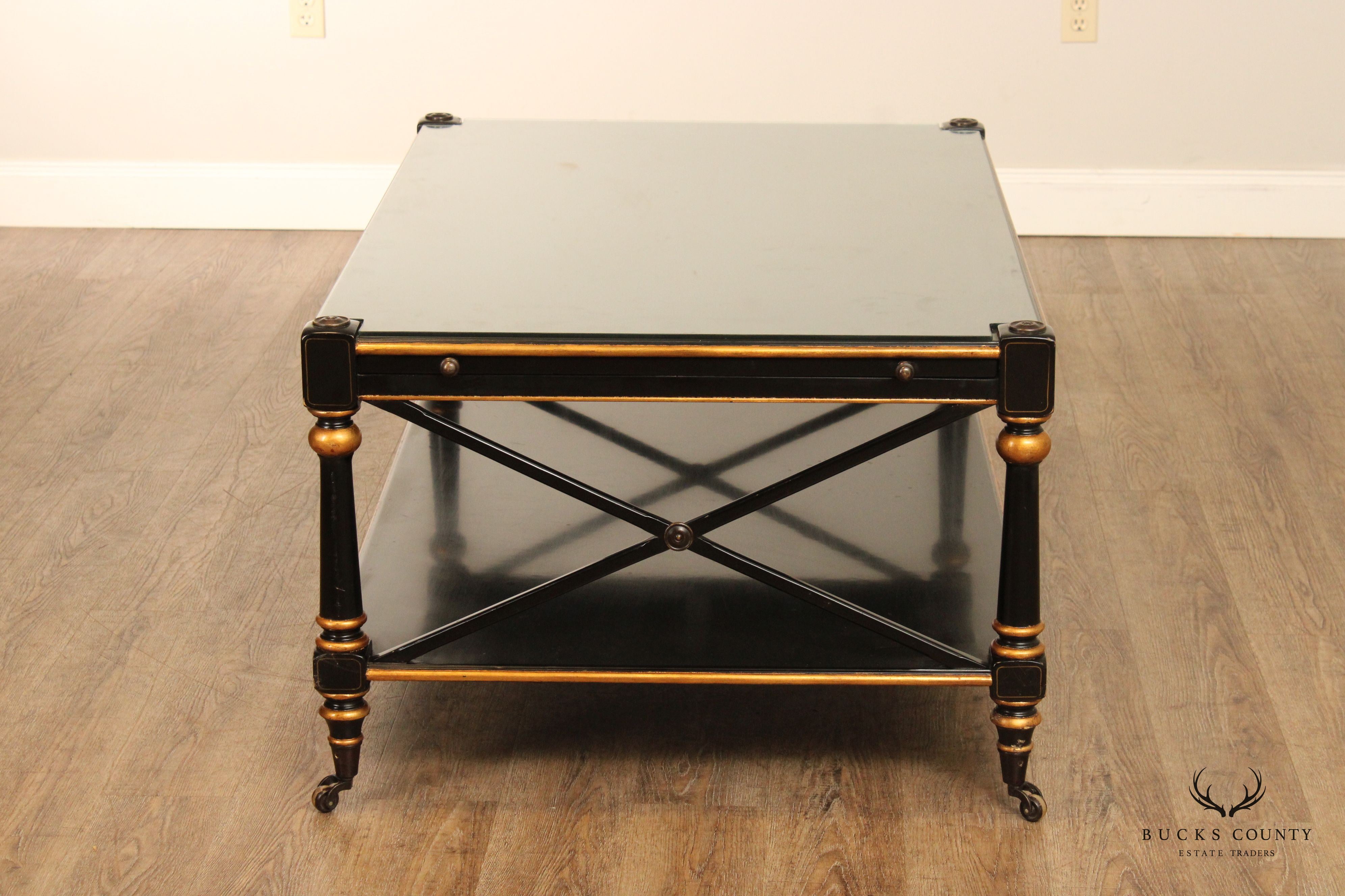 Italian Regency Style Ebonized and Partial Gilt Coffee Table