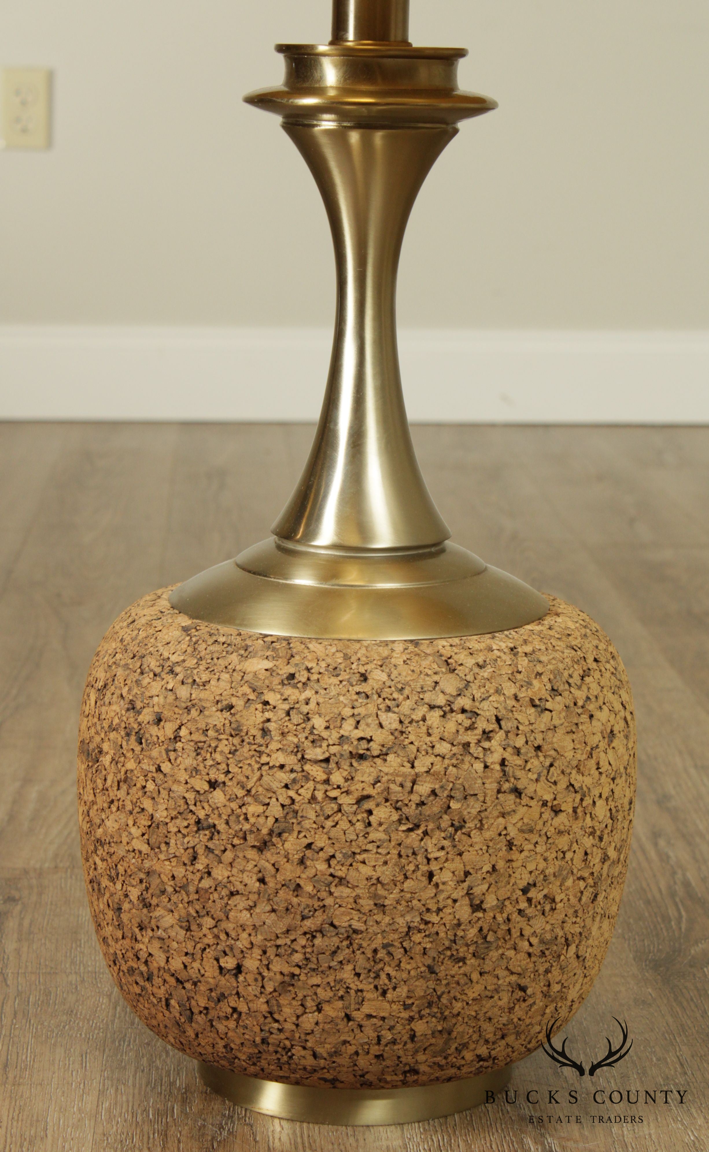 Mid Century Modern Cork and Brass Table Lamp - Honi Chilo