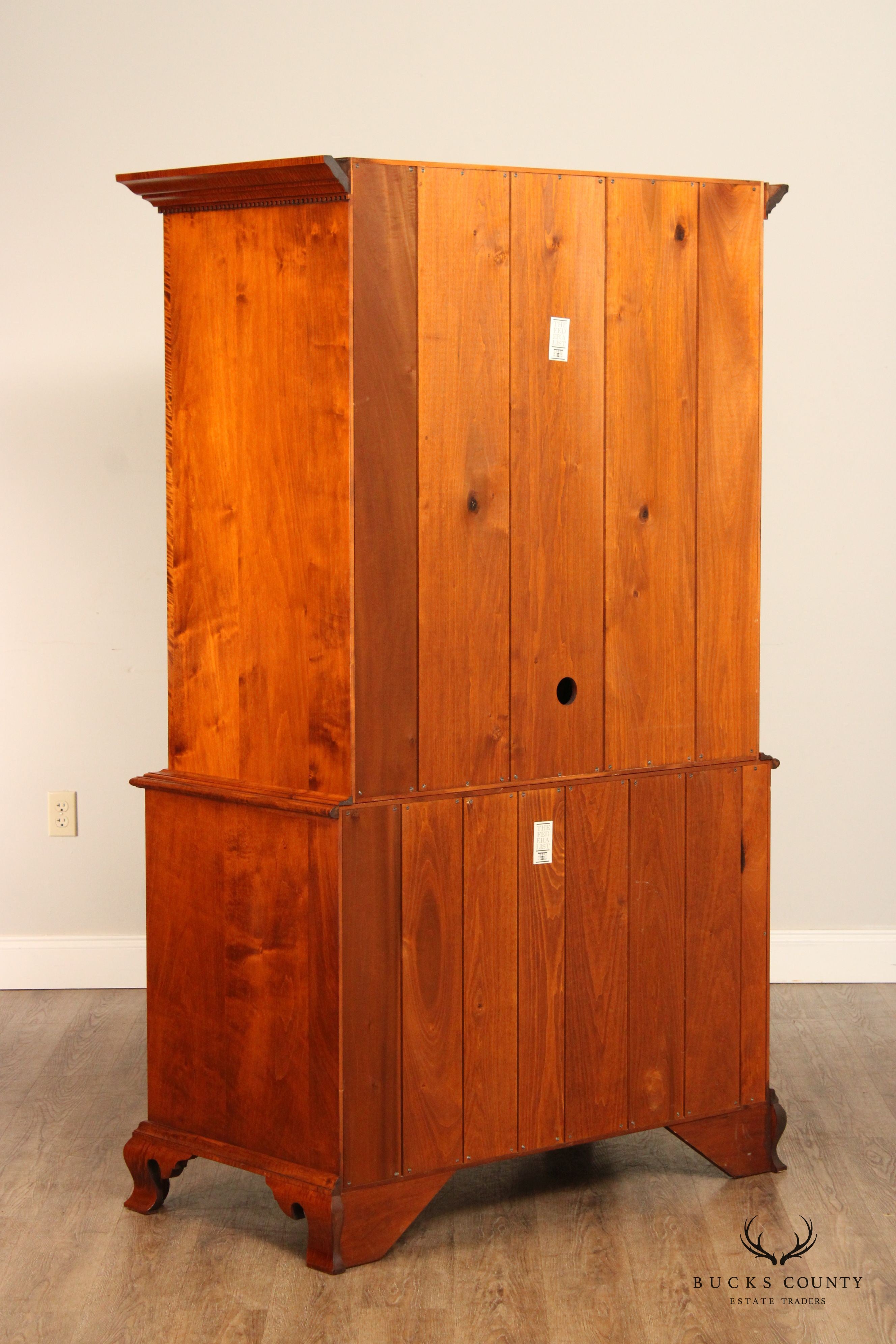 The Federalist Chippendale Style Large Tiger Maple Armoire