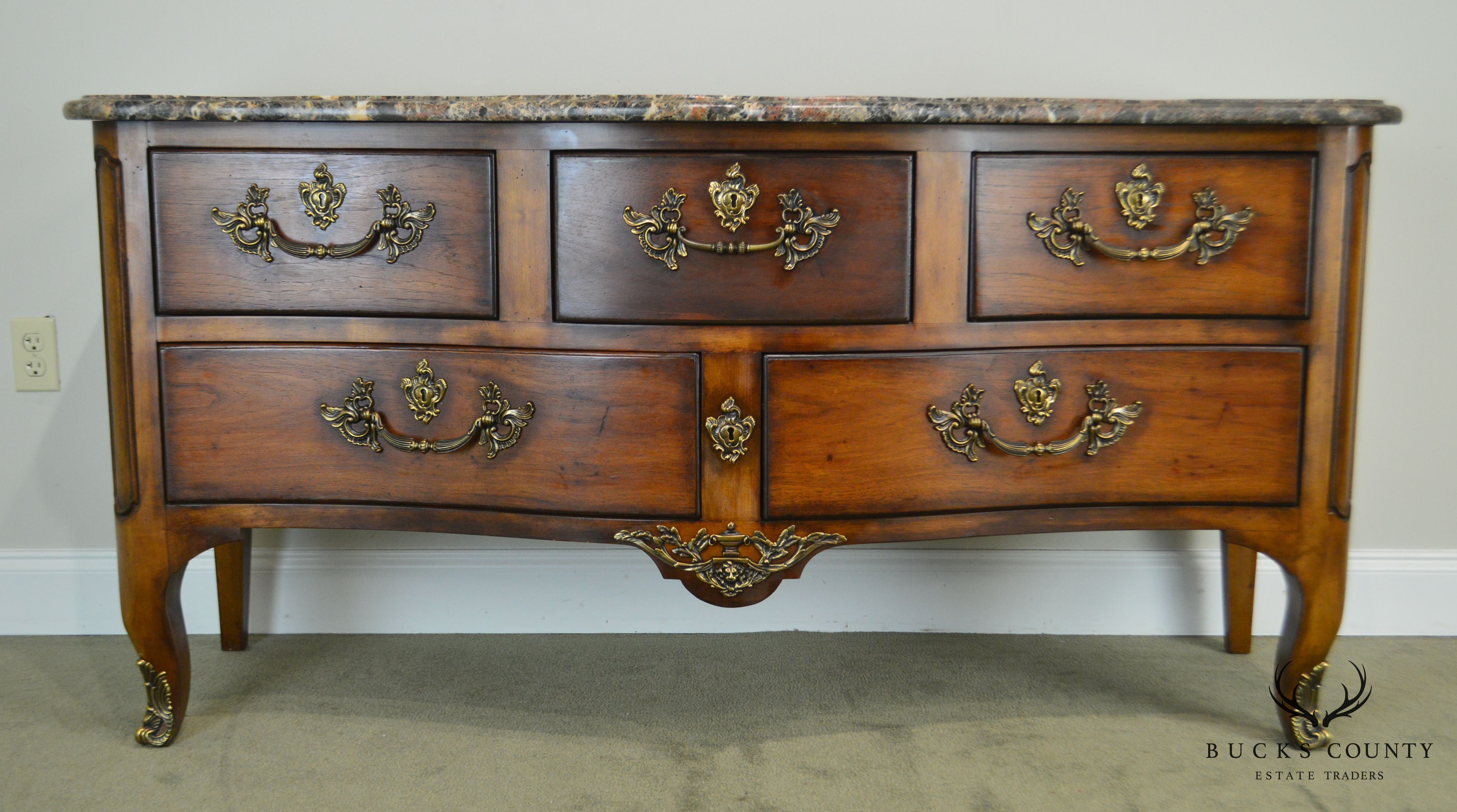 Henredon French Louis XV Style Large Marble Top Commode Chest