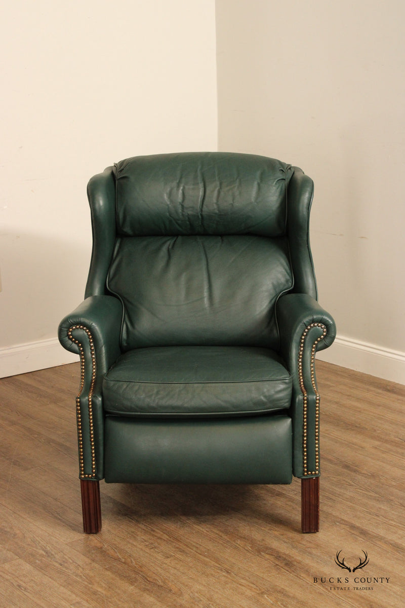 Bradington Young Chippendale Style Green Leather Recliner