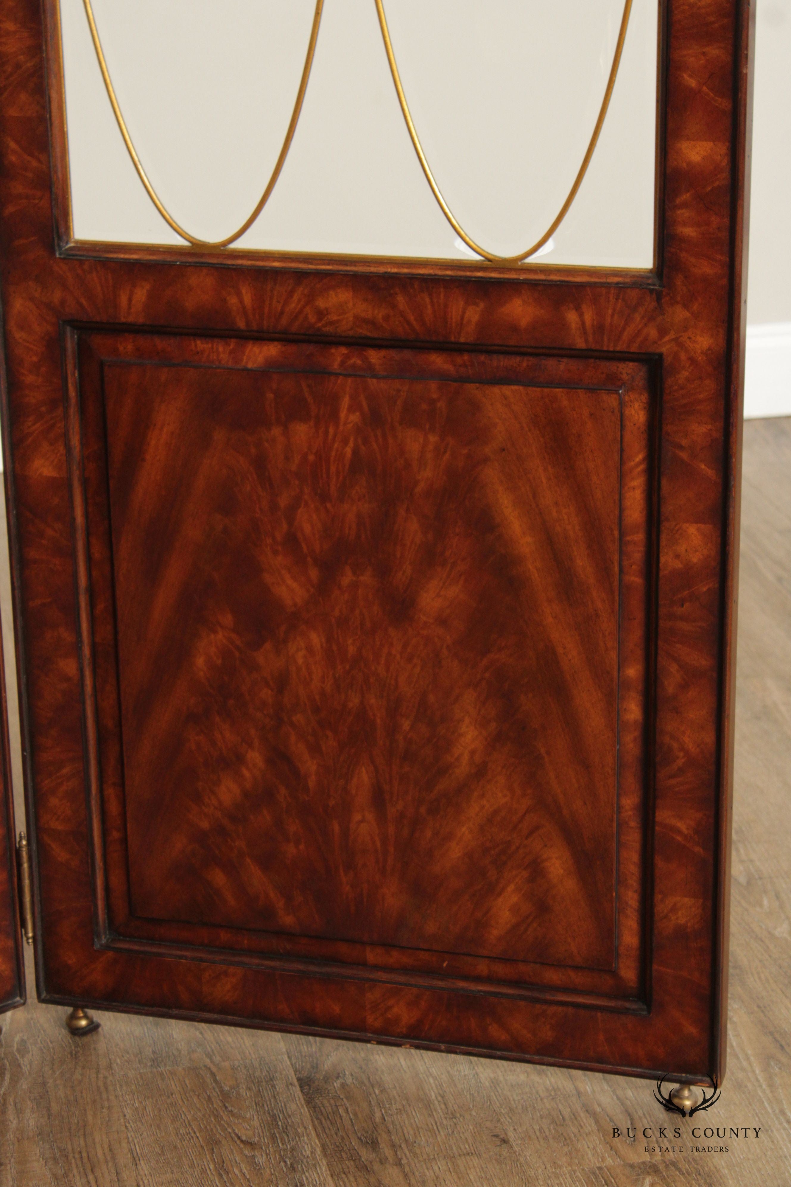 Theodore Alexander Mahogany and Glass Two Panel Room Divider