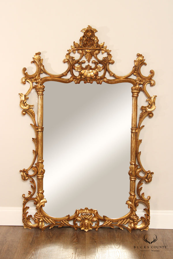 French Louis XIV Style Large Gilt Wood Wall Mirror