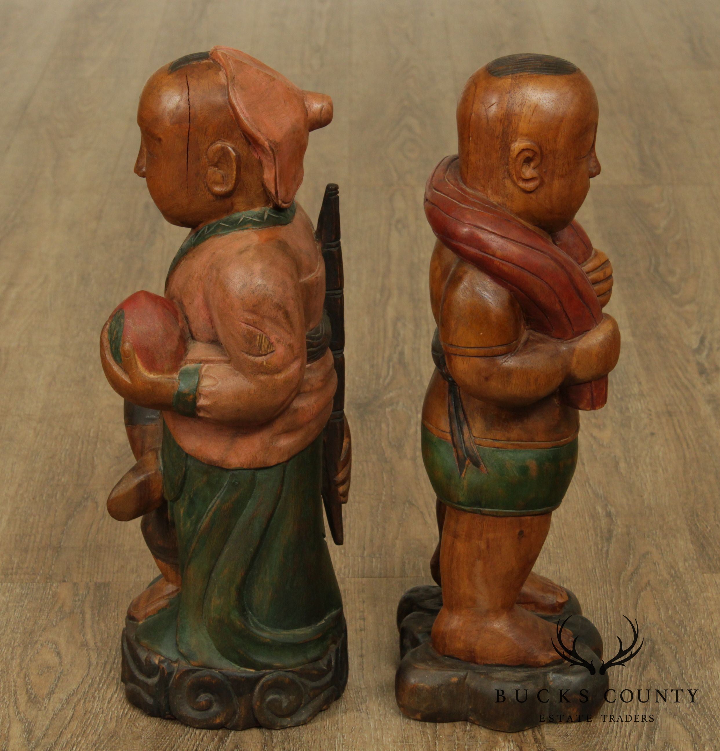 Vintage Pair Chinese Carved Figures