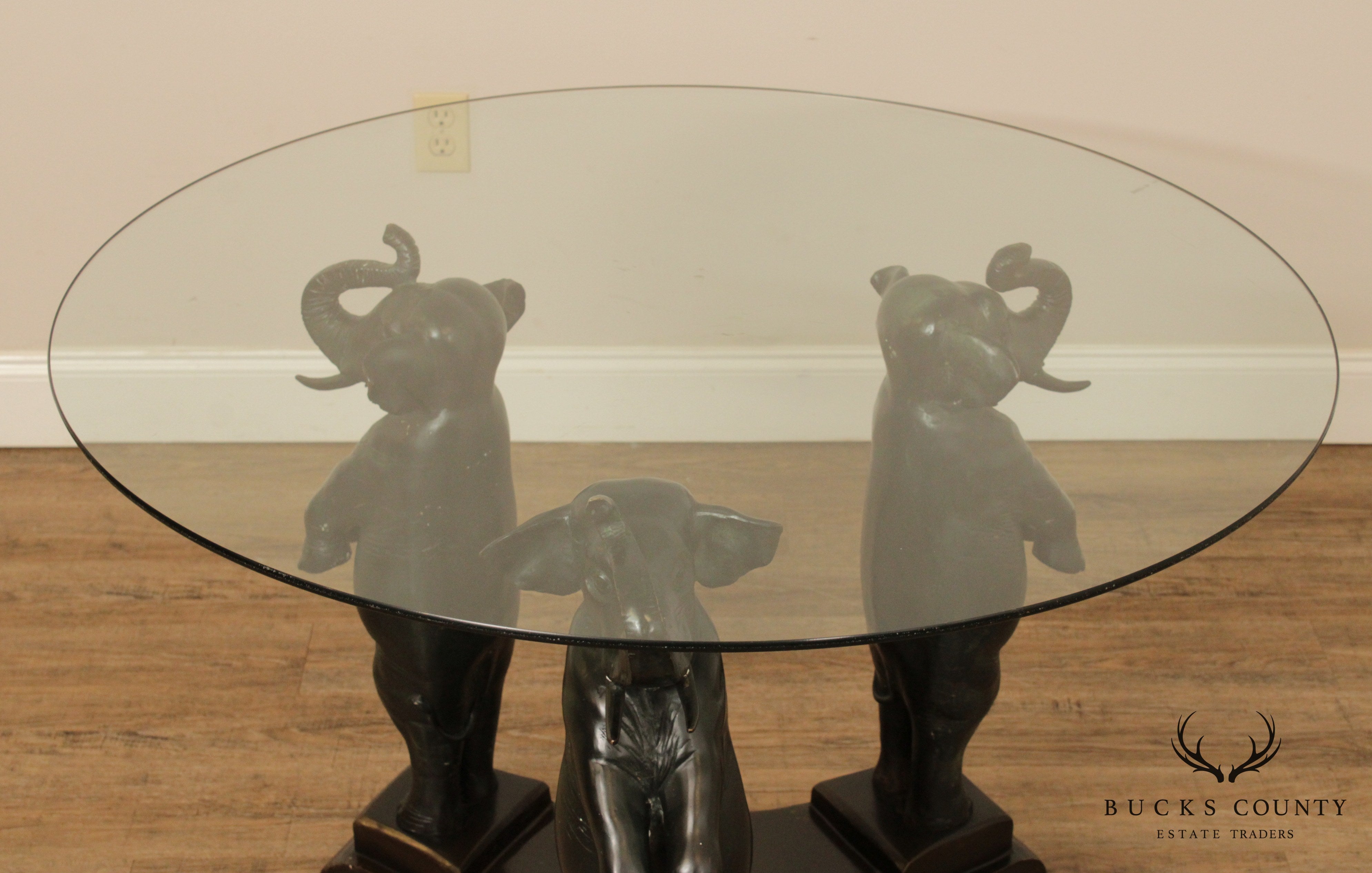 Vintage Bronze Elephant Base Glass Top Table