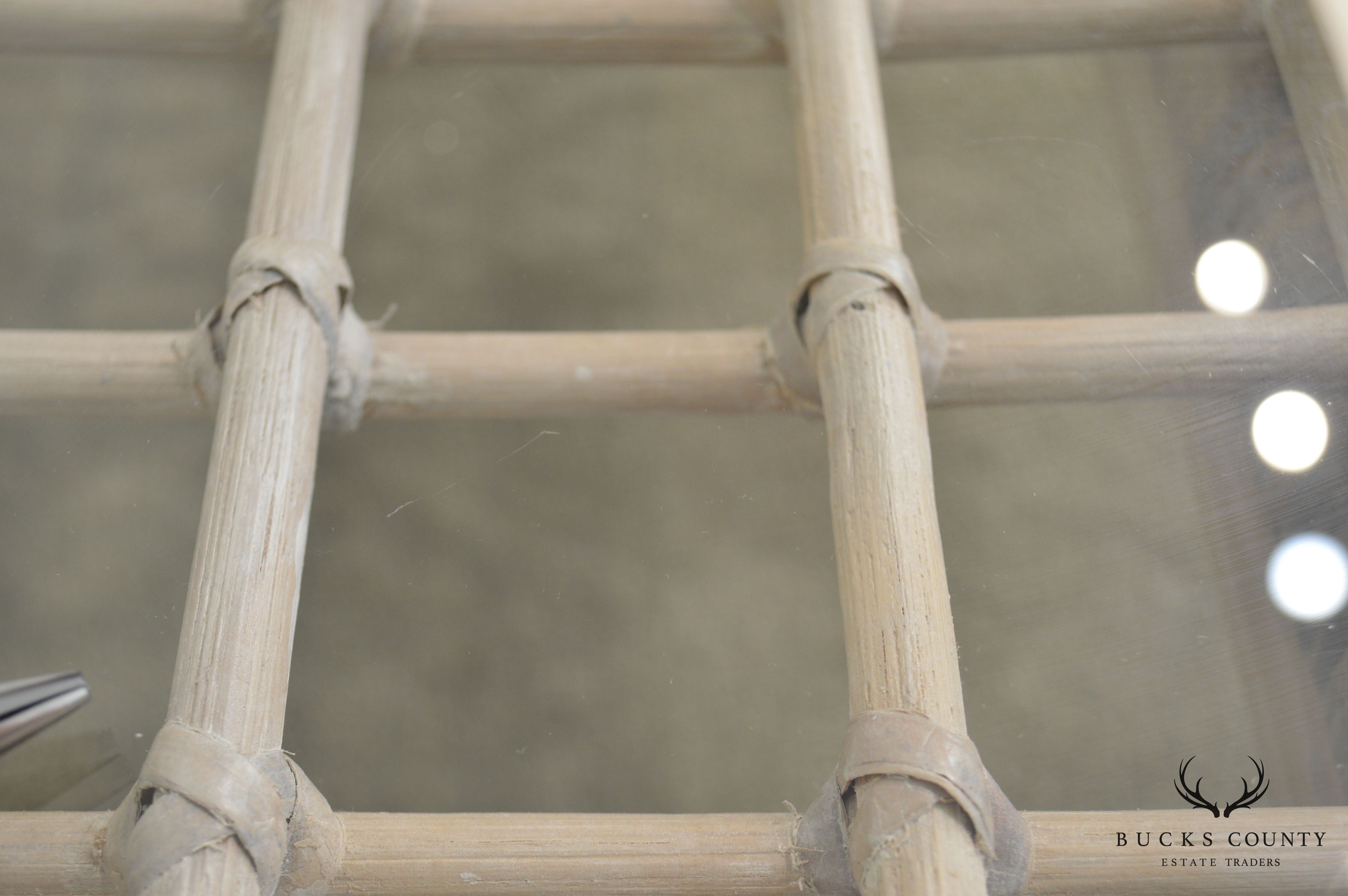 Vintage White Wash Rattan Glass Top Coffee Table