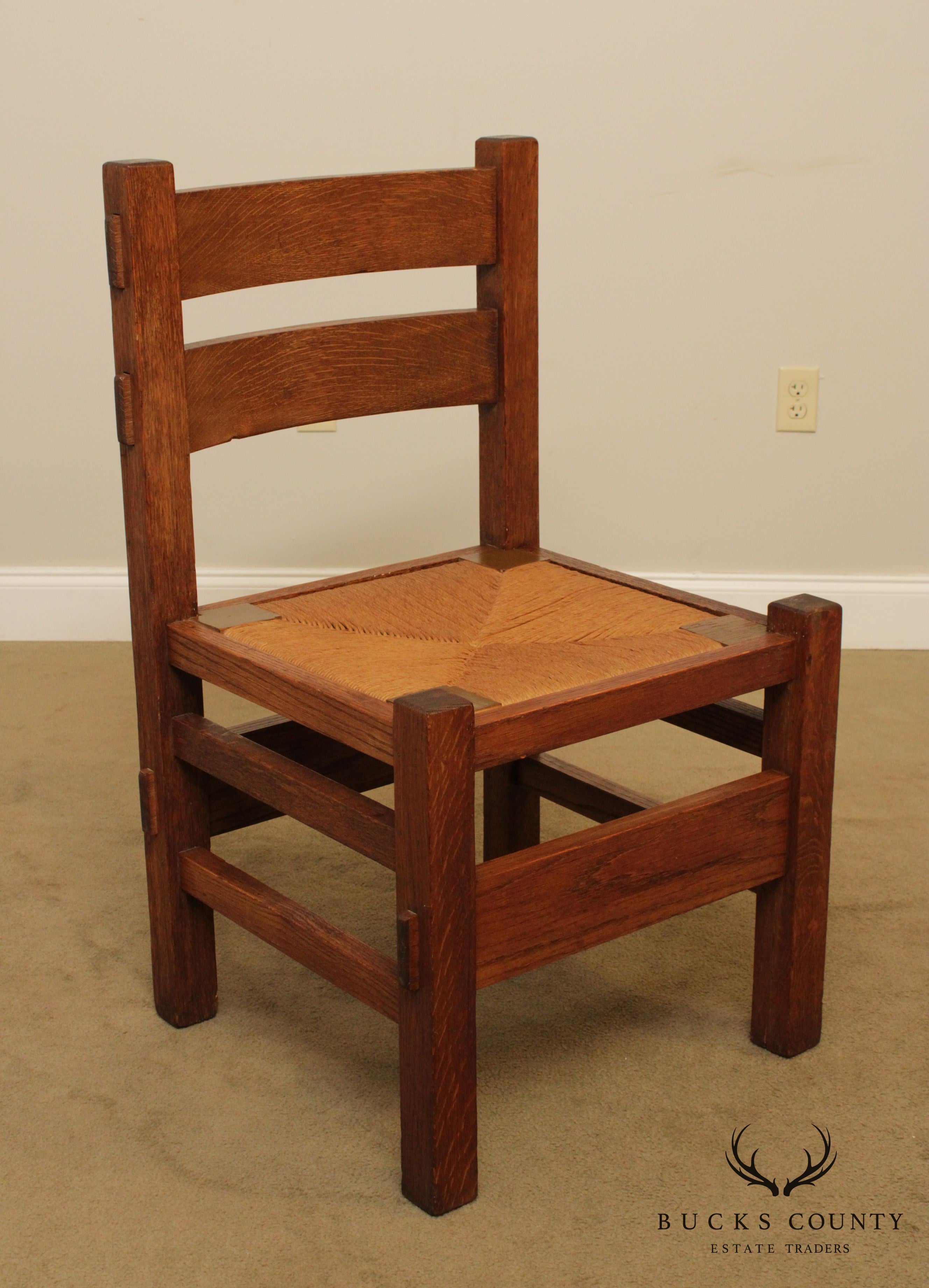 Antique Mission Oak Arts & Crafts Period Rush Seat Side Chair