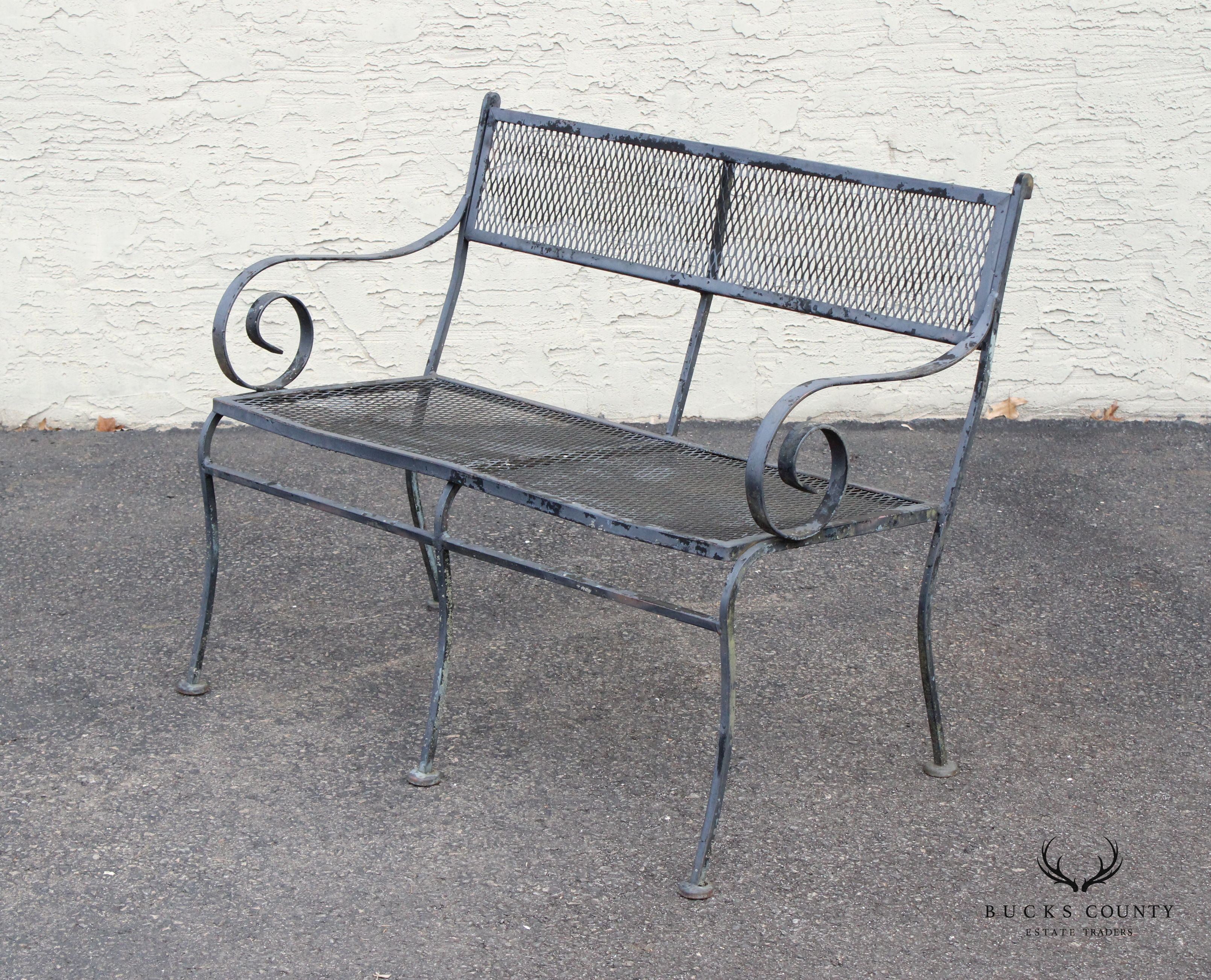 Vintage Wrought Iron Outdoor Garden Bench