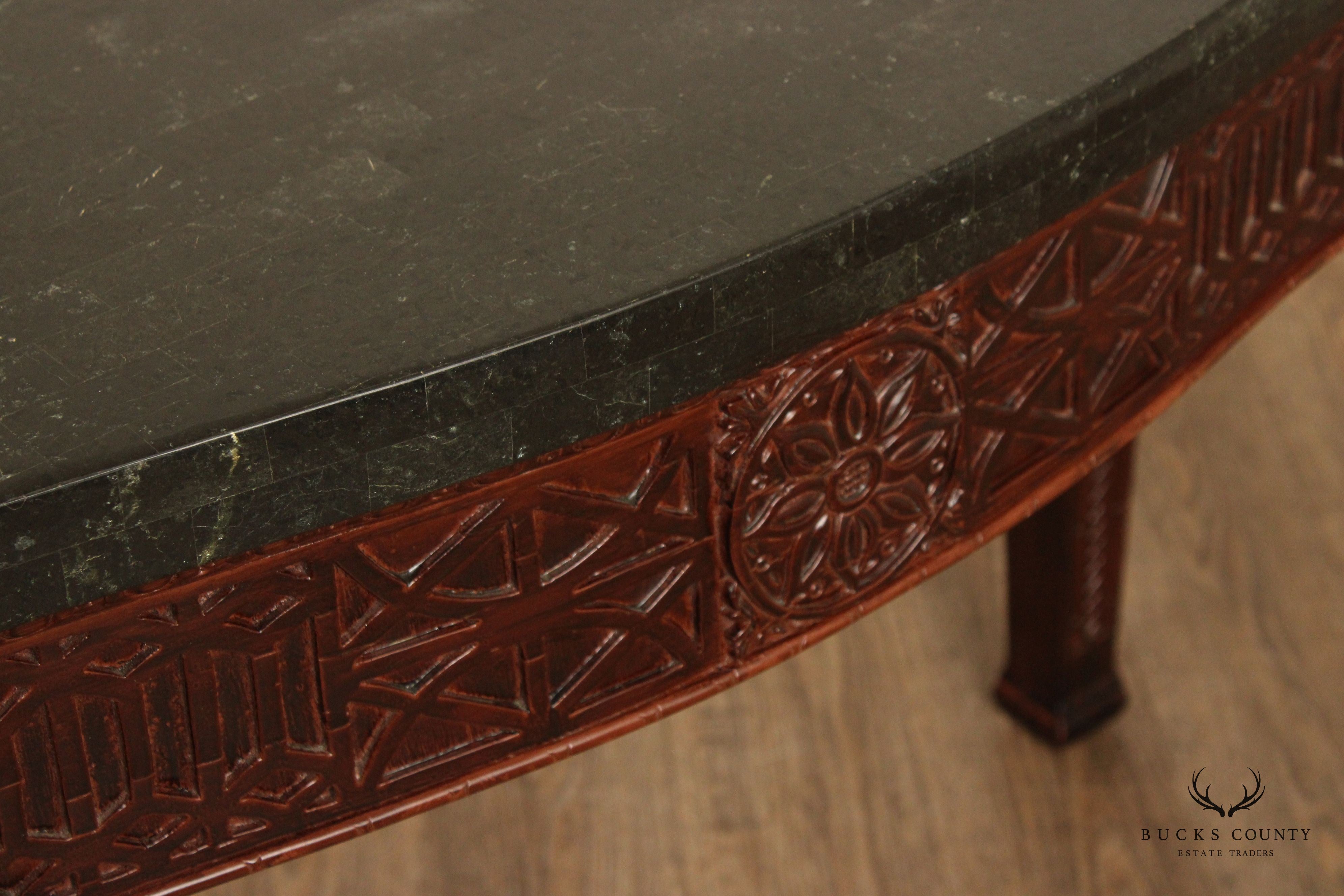 Maitland Smith Carved Mahogany Serpentine Console Table