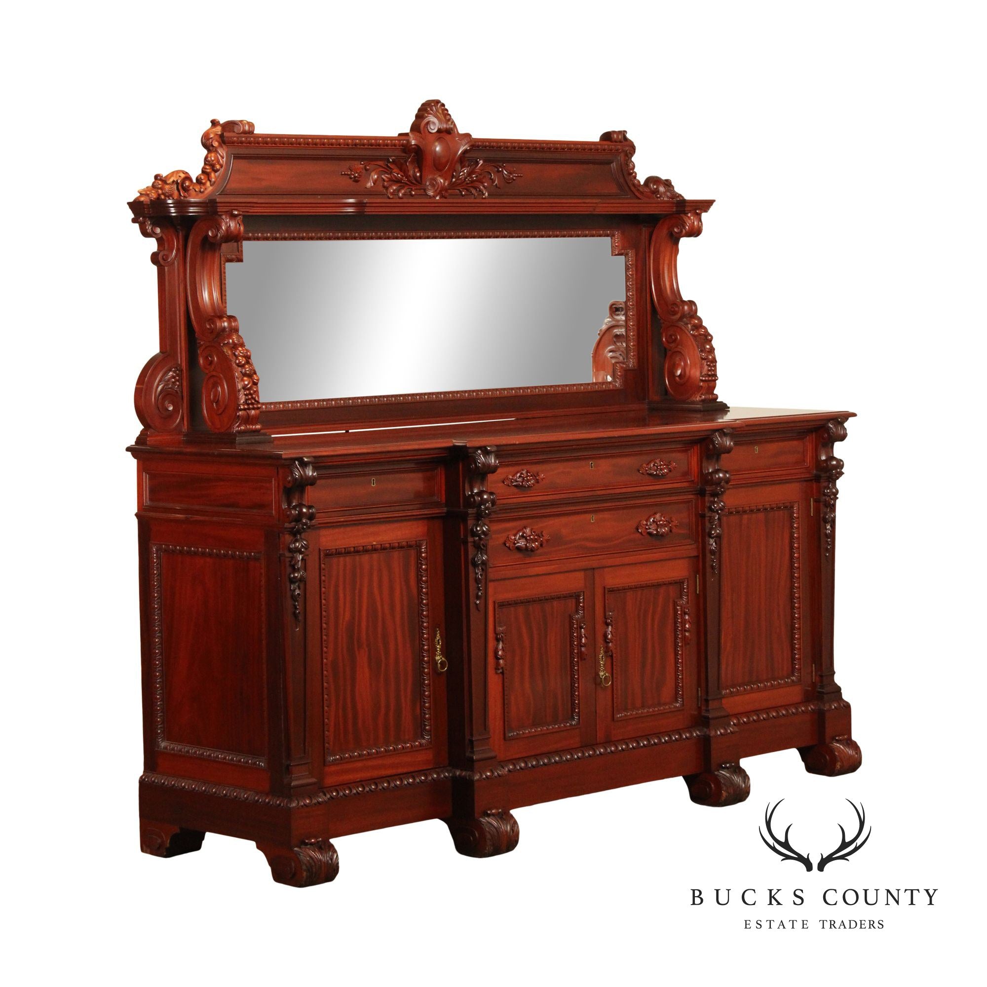 Renaissance Revival Carved Mahogany Sideboard with Mirror