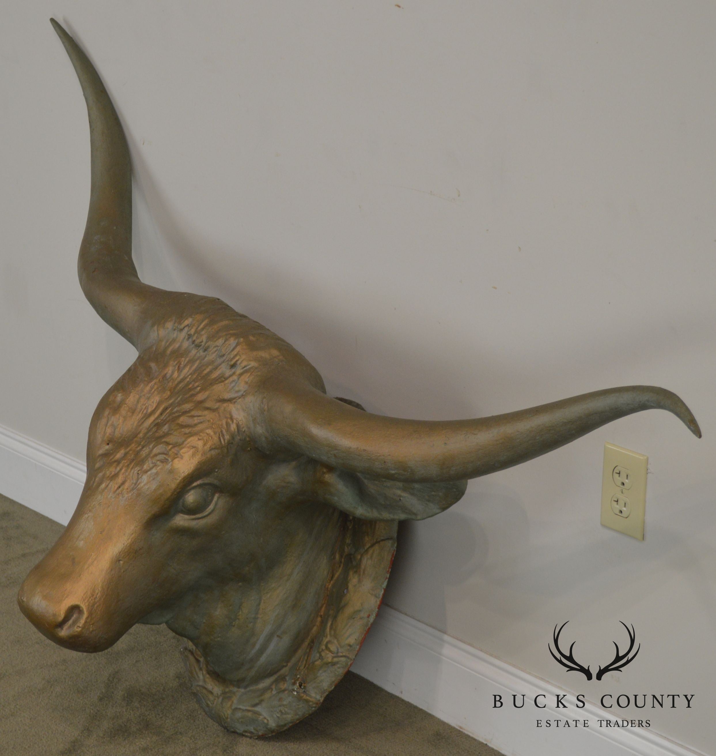 1960's Vintage Life Size Fiberglass Bull Head Wall Mount