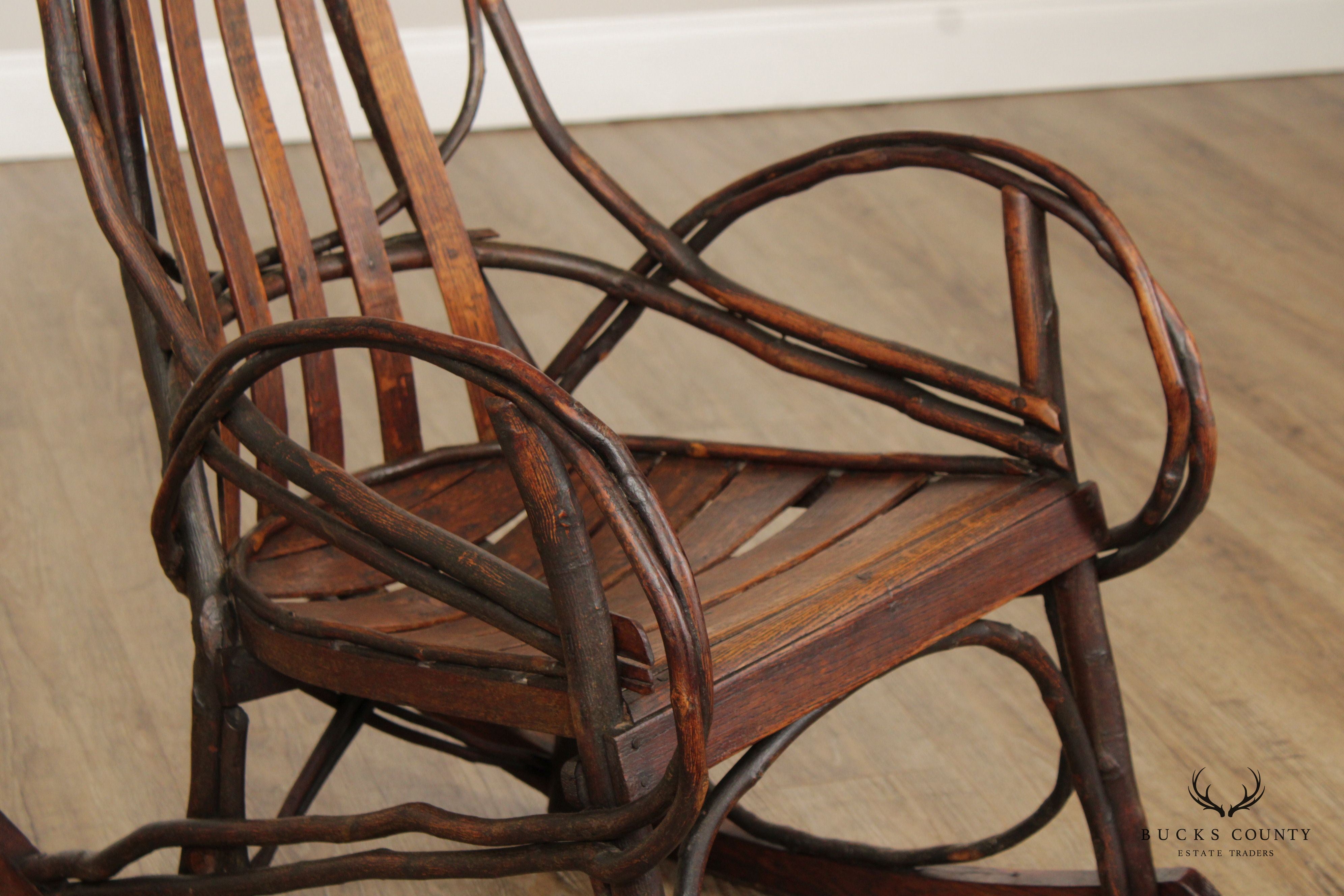 ADIRONDACK STYLE OAK AND BENT HICKORY ROCKER