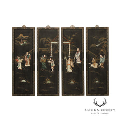 Chinese Set of Four Black Lacquered Wall-Hanging Room Divider Panels