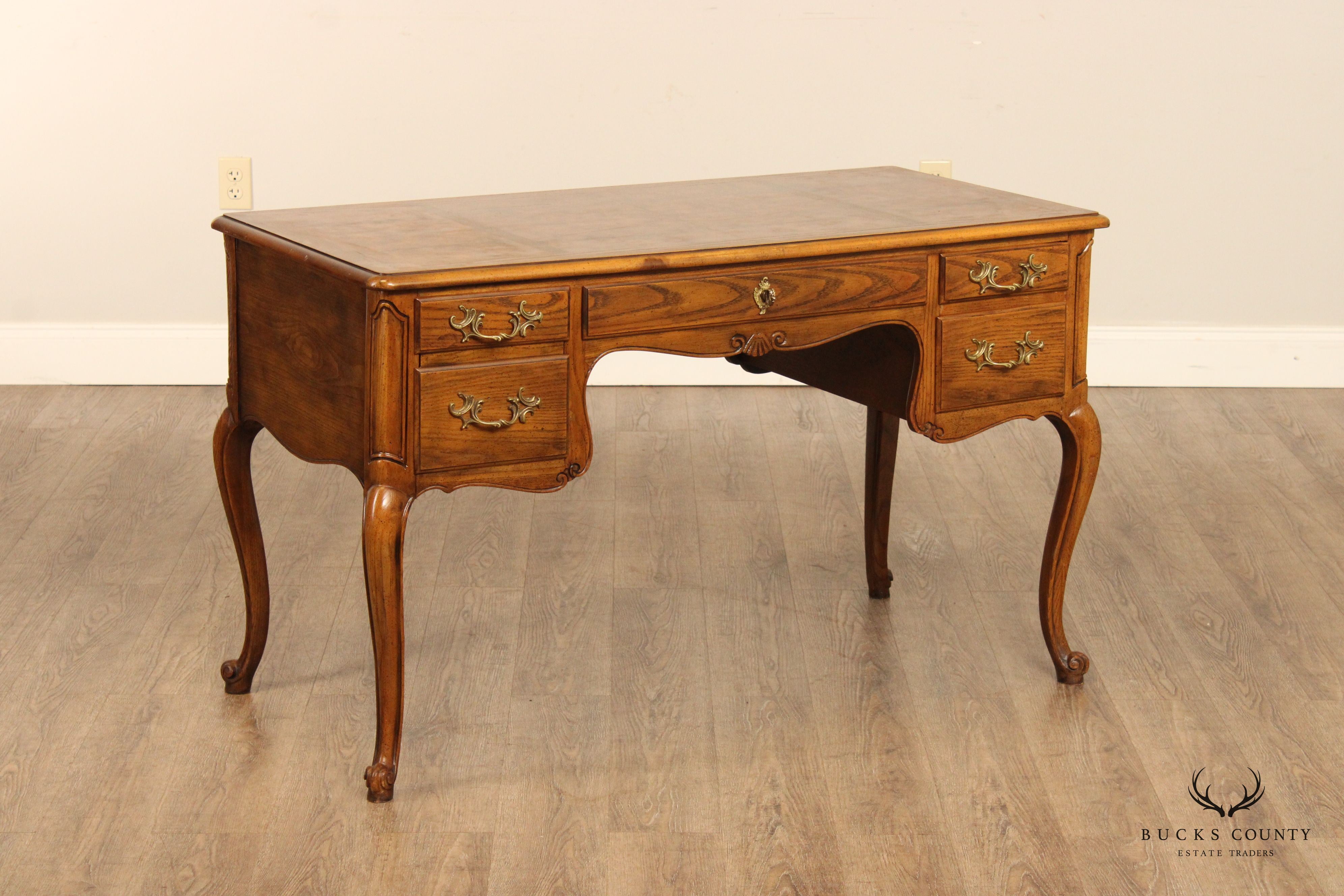 Baker Furniture French Louis XV Style Burl Wood Writing Desk