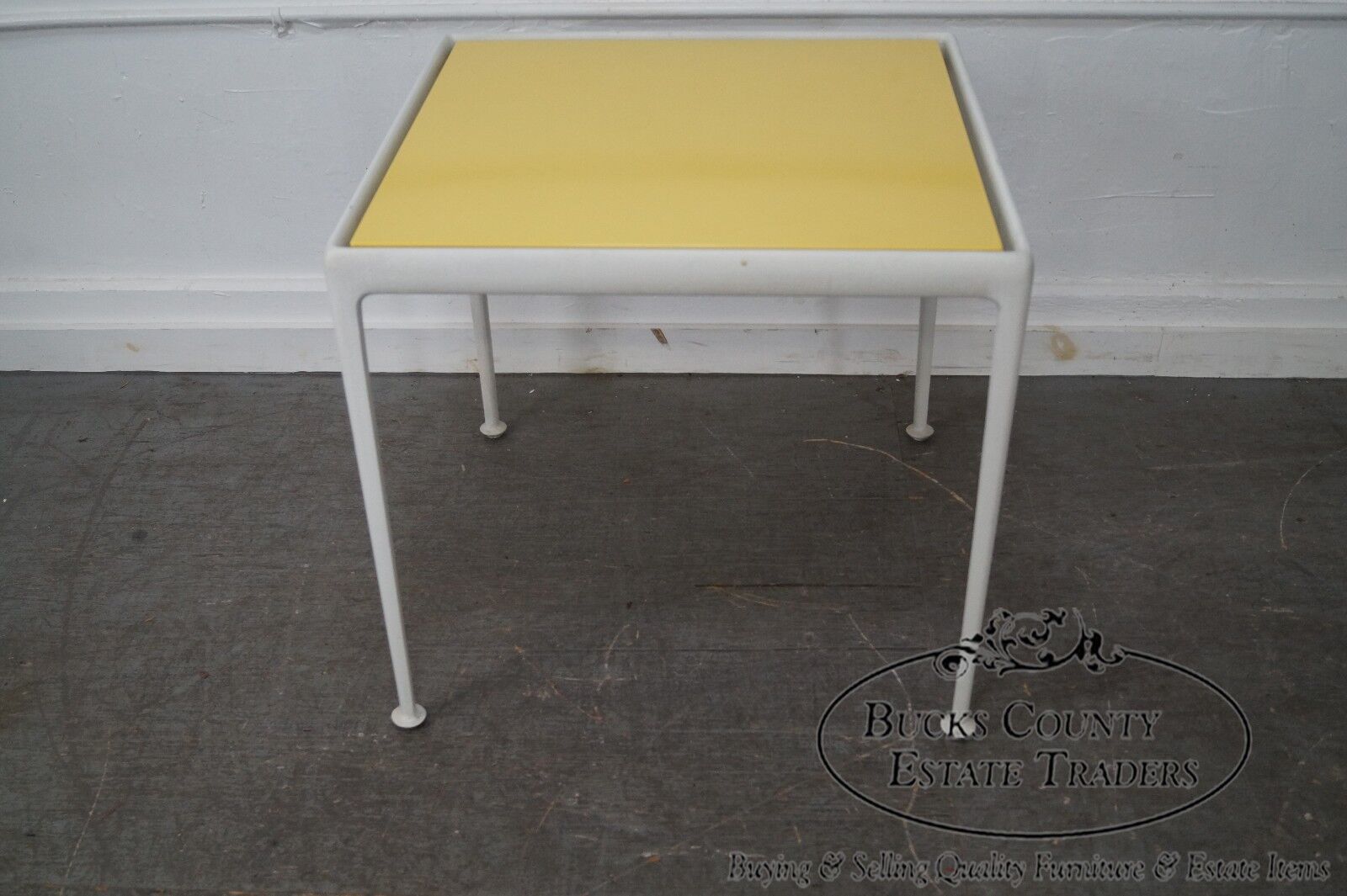 Richard Schultz Knoll Vintage Yellow Enameled Metal Top White Dining Table