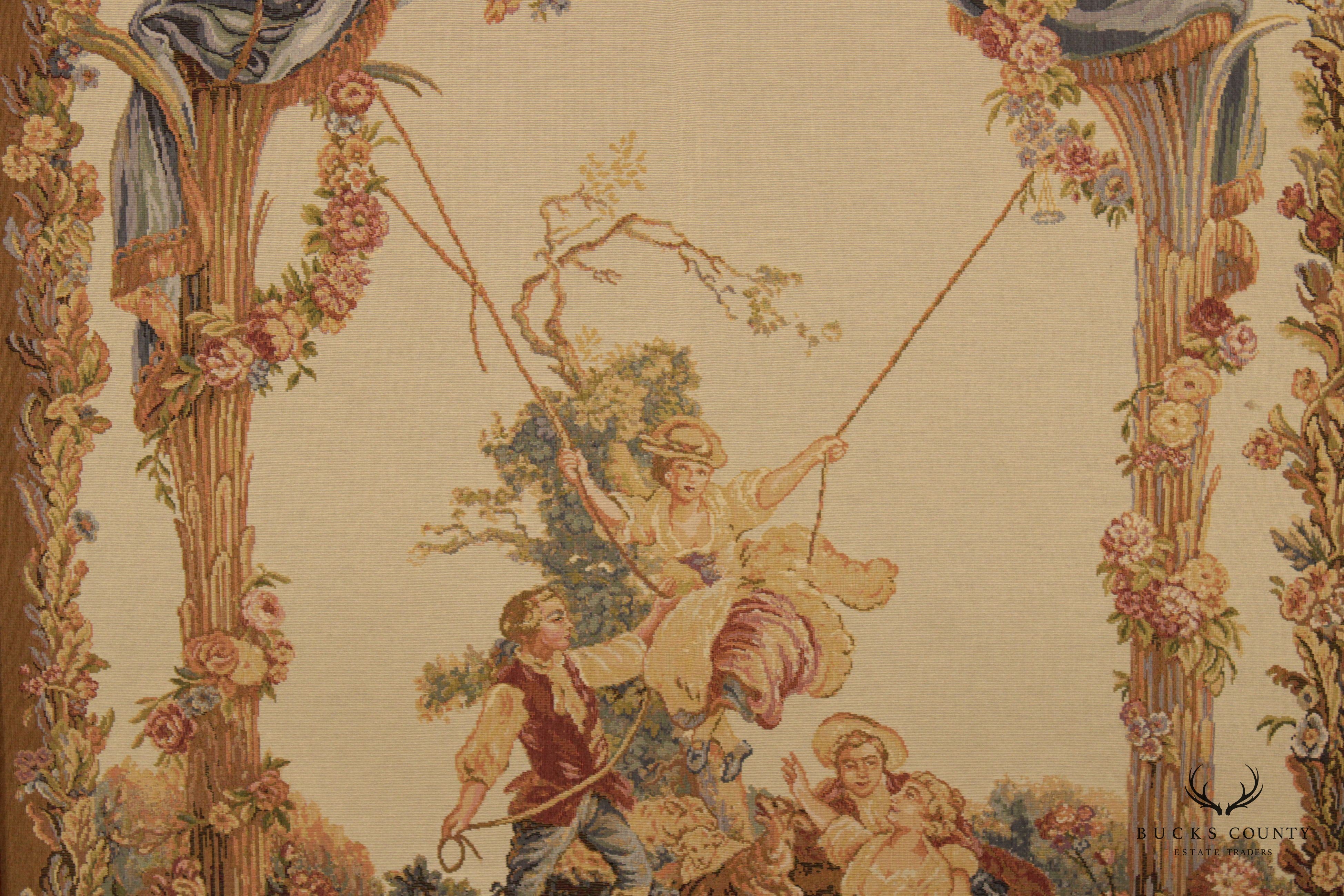 French Rococo Style Large Tapestry, Custom Framed