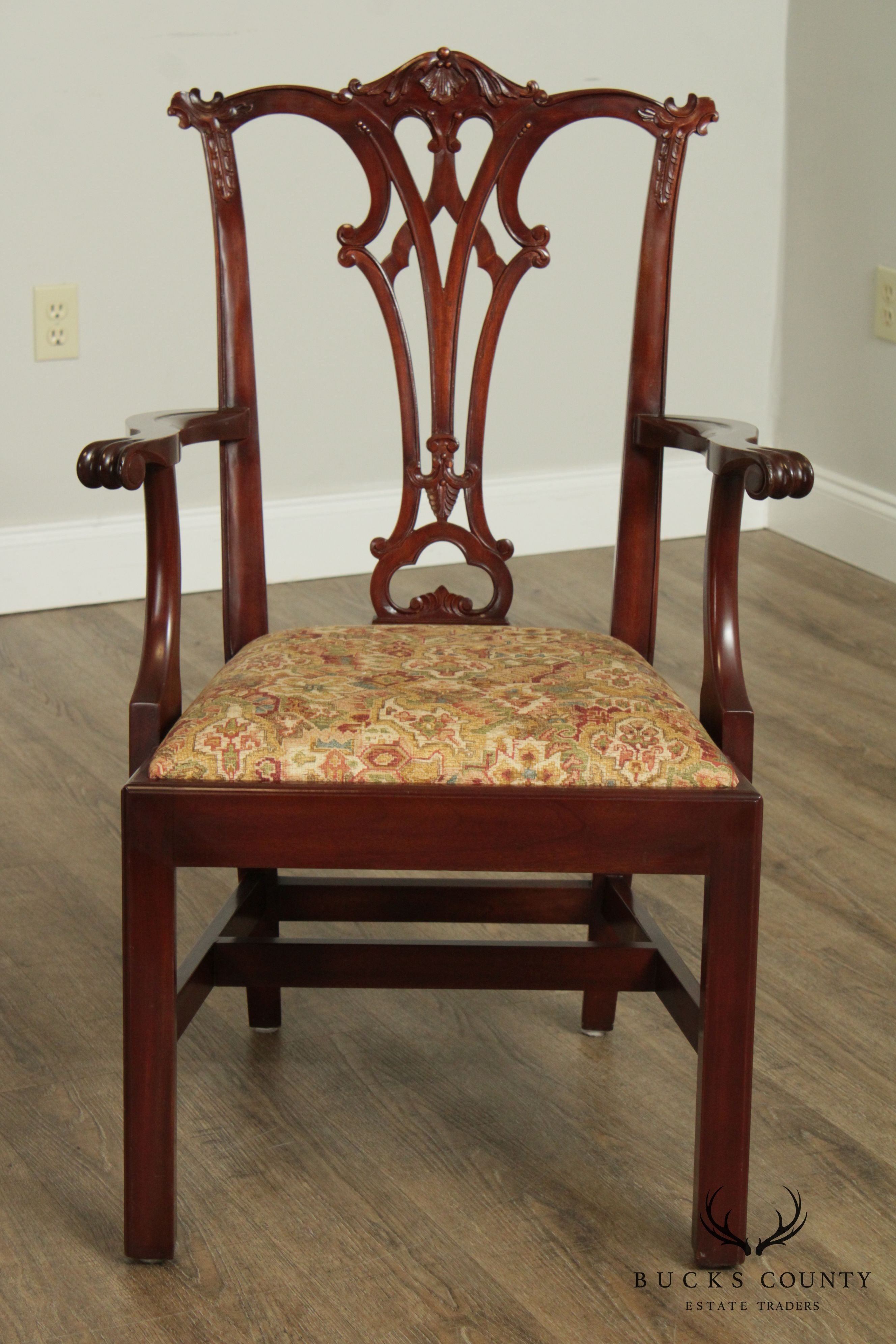 Chippendale Style Solid Mahogany Quality Pair Armchairs