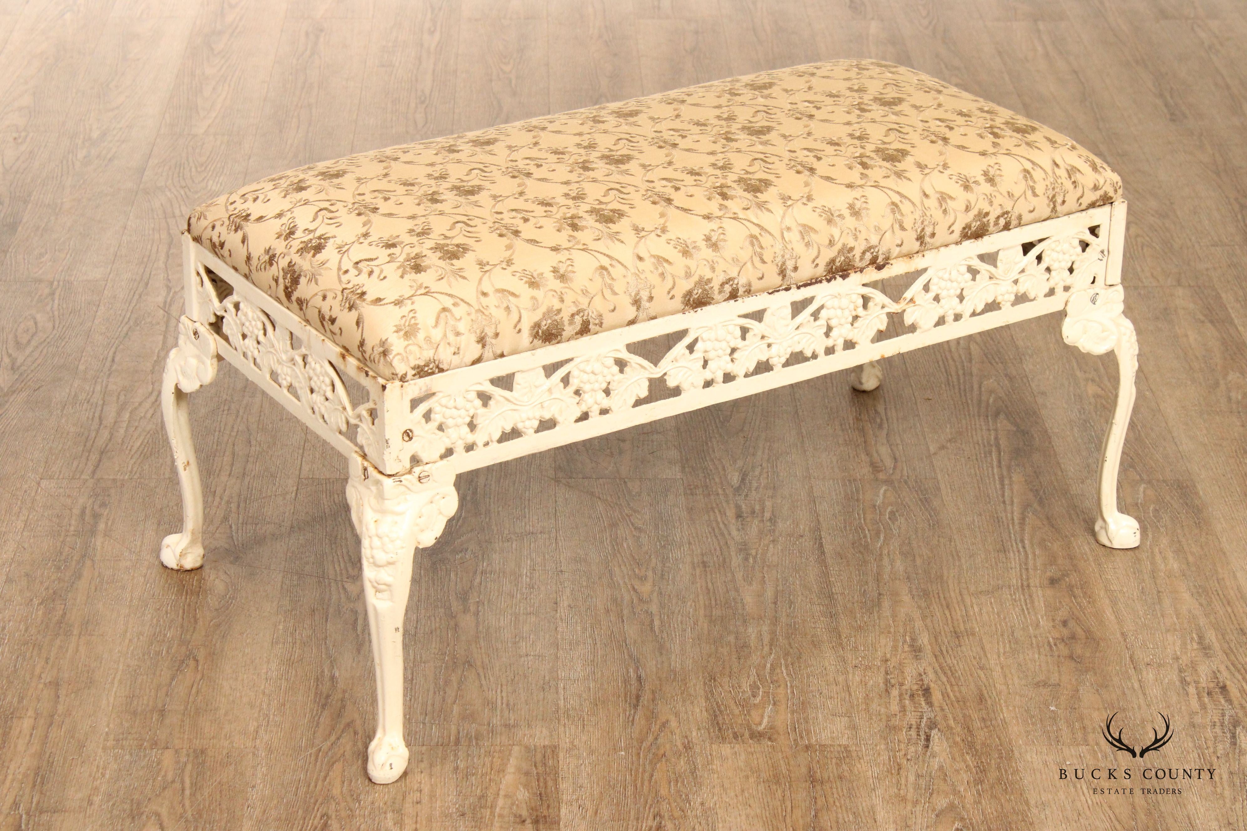 English Style Painted and Upholstered Cast Iron Bench