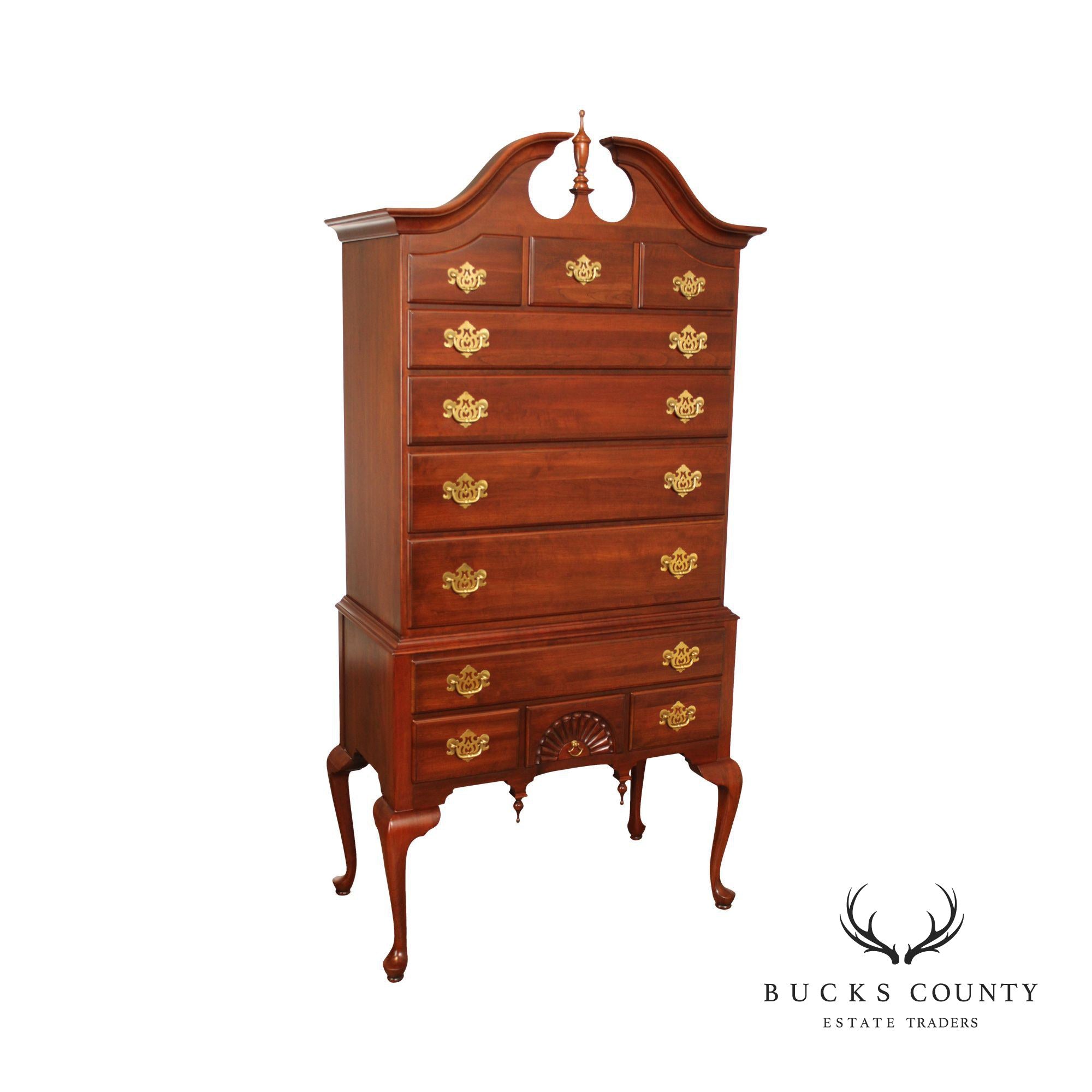 Knob Creek Queen Anne Style Carved Cherry Highboy Chest