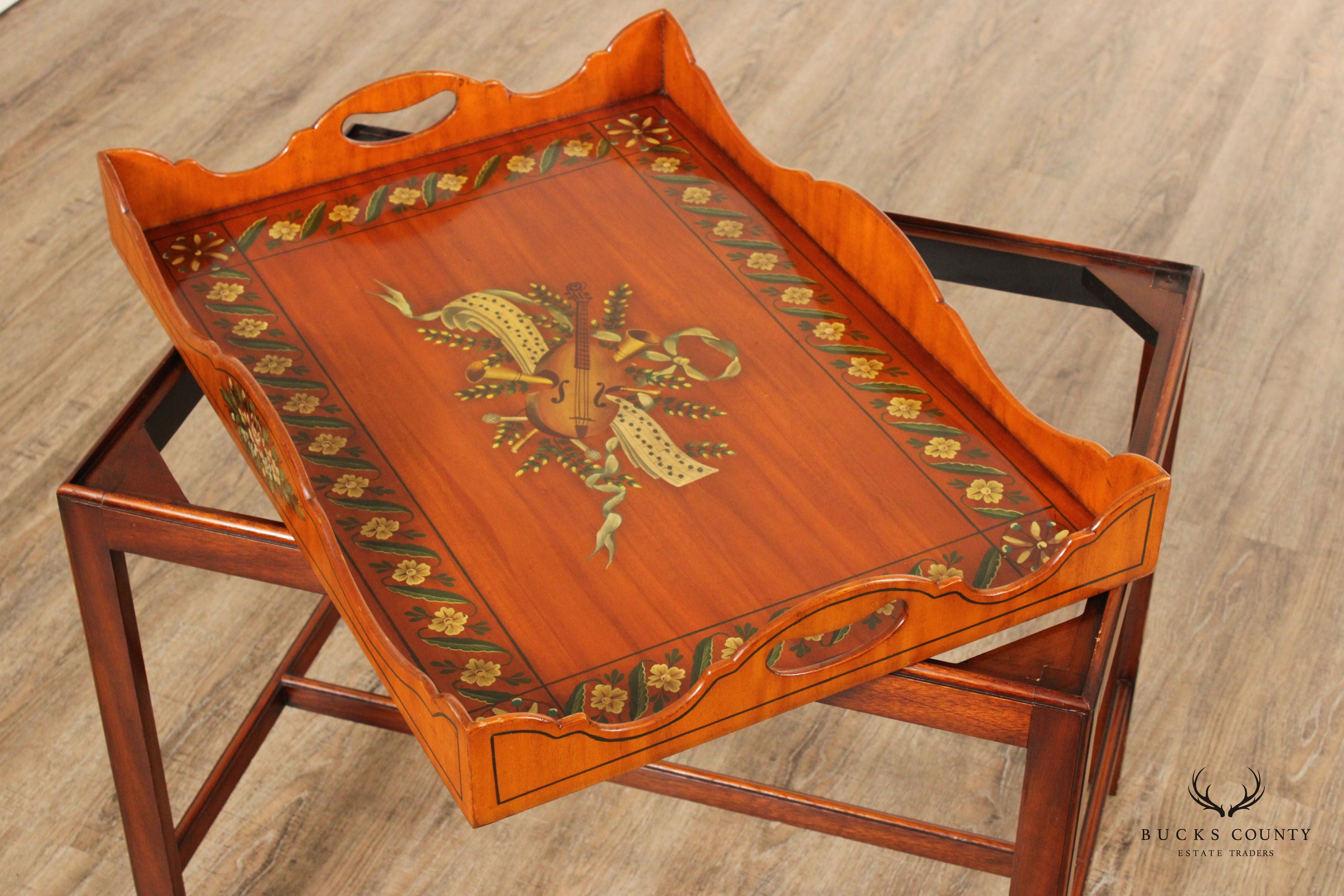 Edwardian Style Hand Painted Satinwood Tray Table