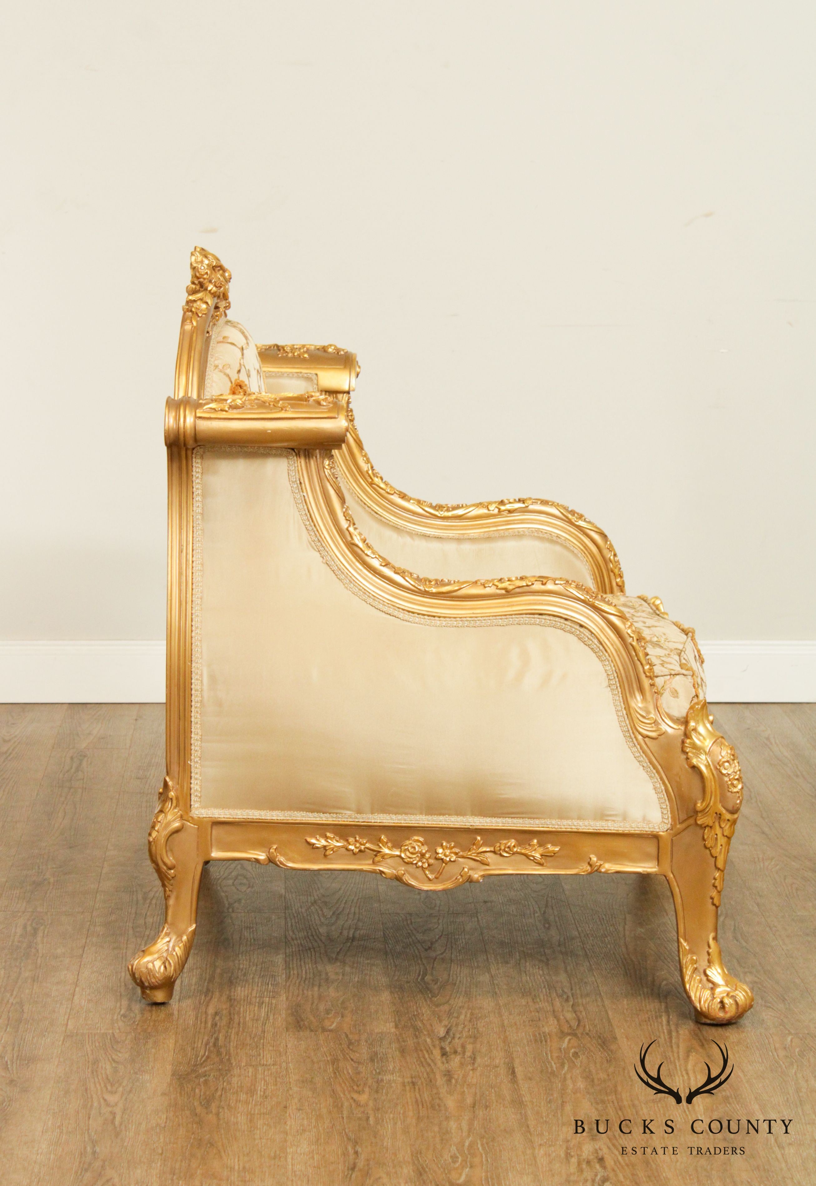 Quality Pair Giltwood Baroque Style Armchairs, Bergeres