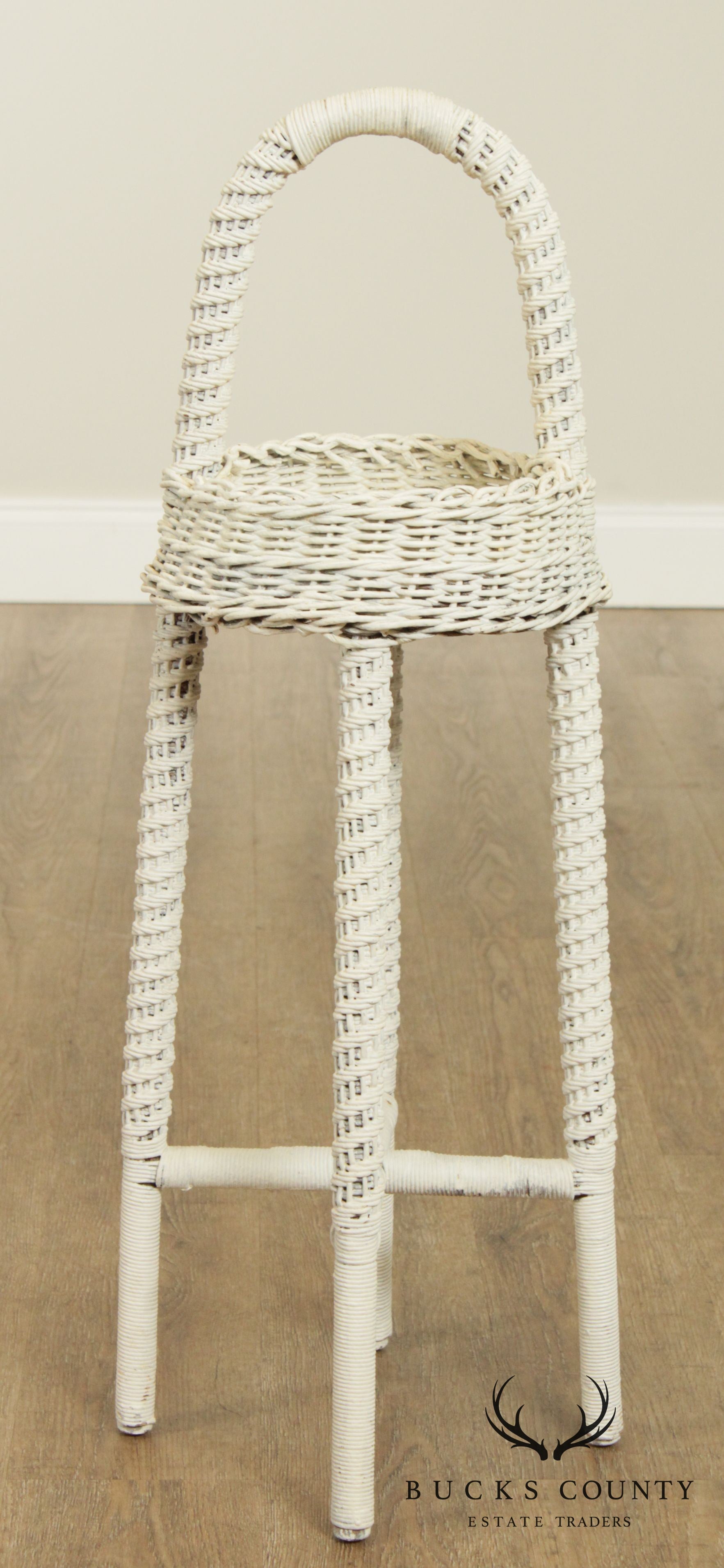 Vintage White Wicker Plant Stand