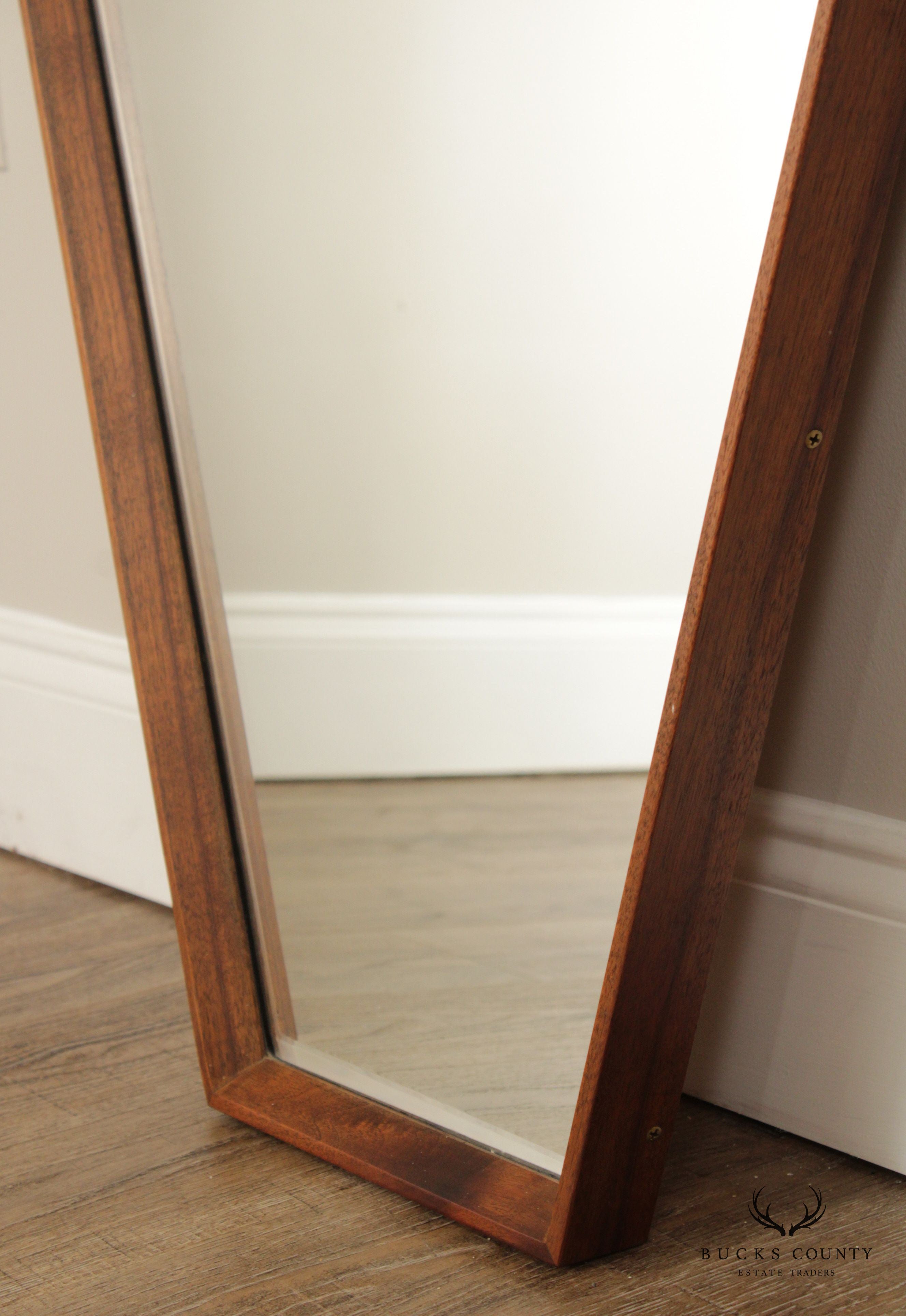 Mid Century Modern Pair of Walnut Hexagonal Accent Mirrors