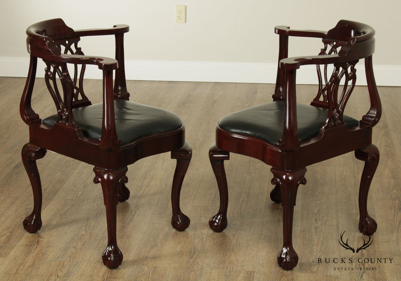 Hancock & Moore Chippendale Style Pair Mahogany Ball & Claw Corner Chairs