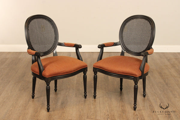 Ethan Allen French Louis XVI Style Pair of Cane-Back Fauteuil Armchairs