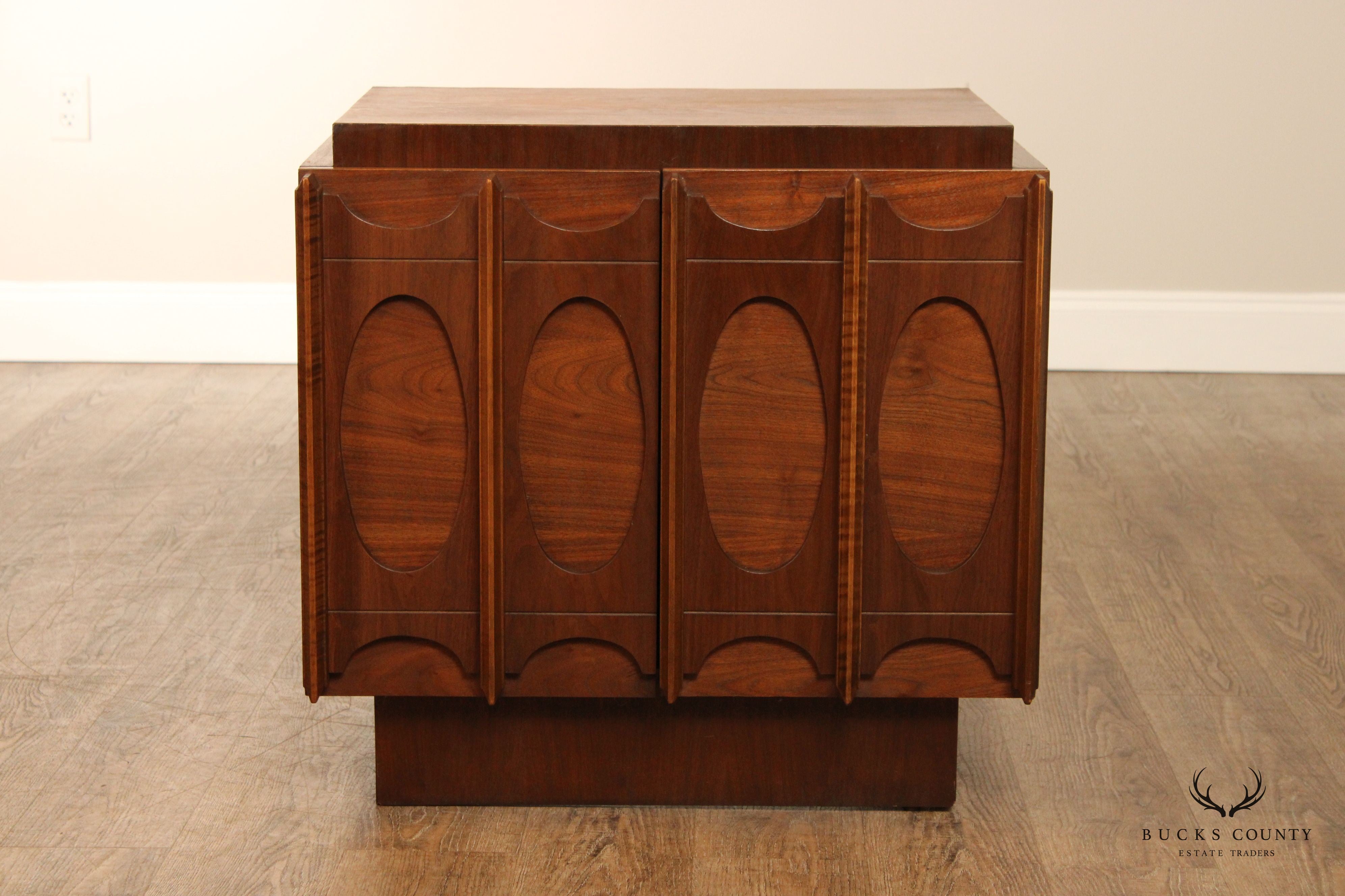 Tobago Mid Century Modern Sculpted Walnut Nightstand Cabinet