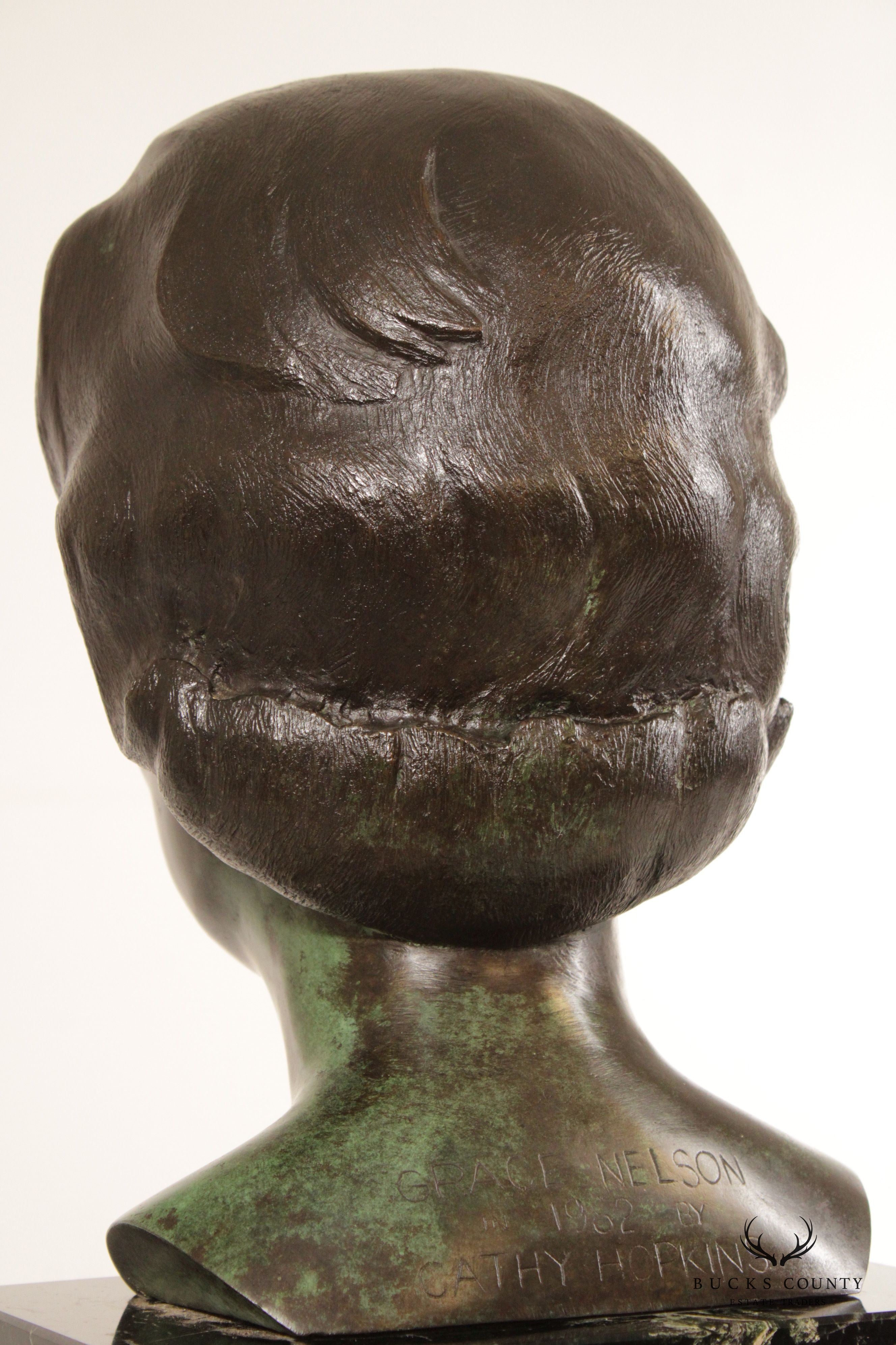 Vintage 1980s Bronze Female Bust by Cathy Hopkins